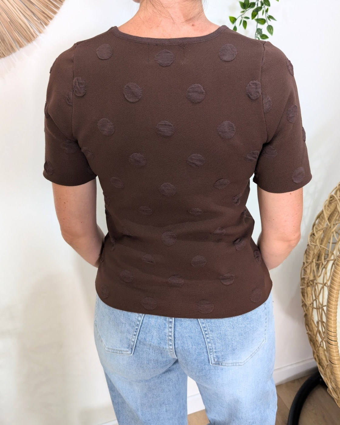 T-Shirt épais femme marron à pois