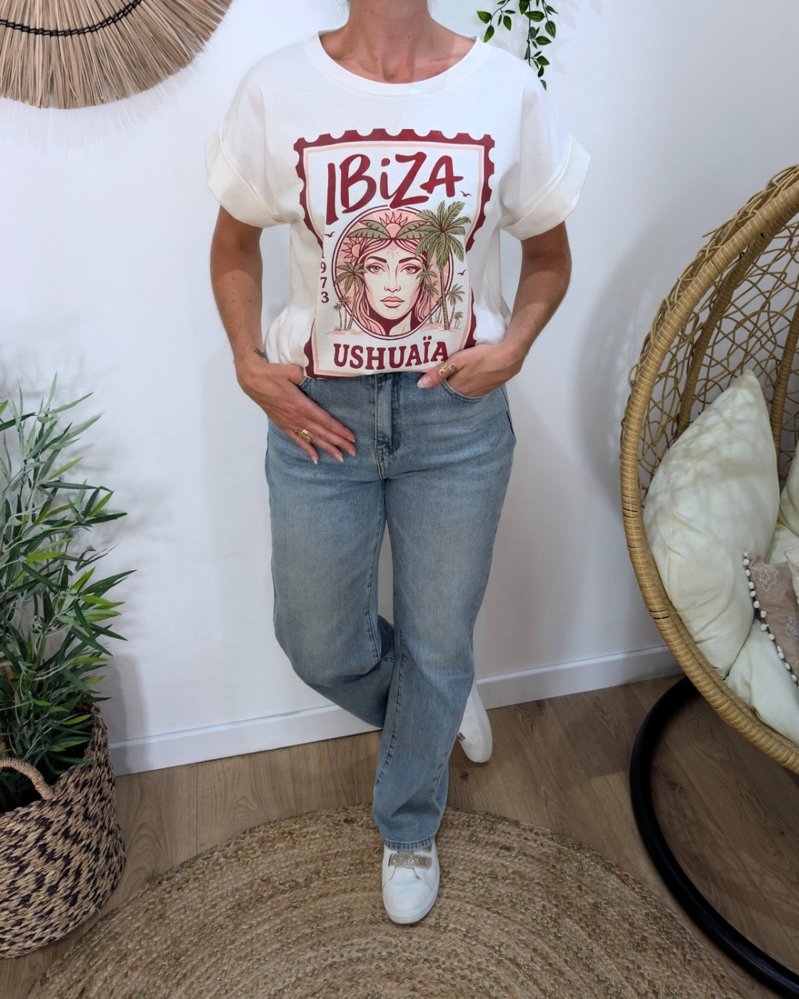 T-Shirt femme écru et terracotta ibiza ushuaïa