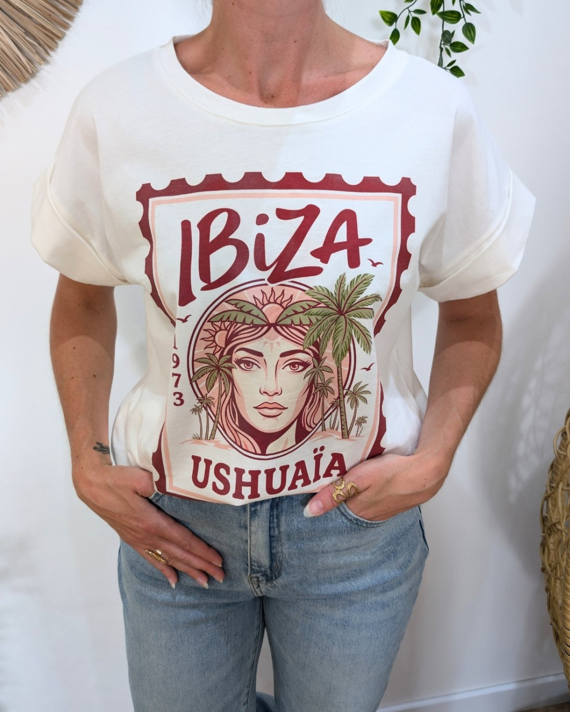 T-Shirt femme écru et terracotta ibiza ushuaïa