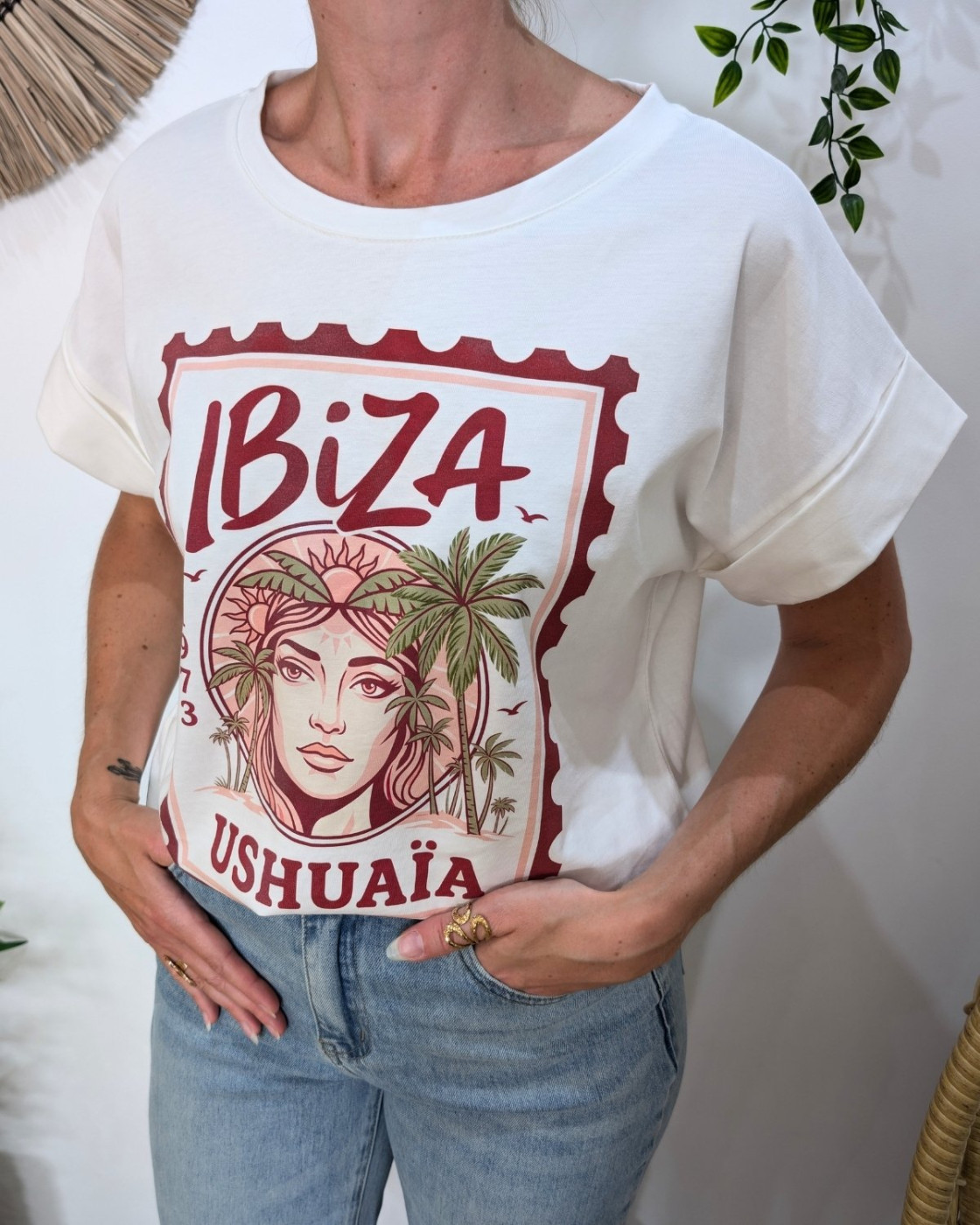 T-Shirt femme écru et terracotta ibiza ushuaïa