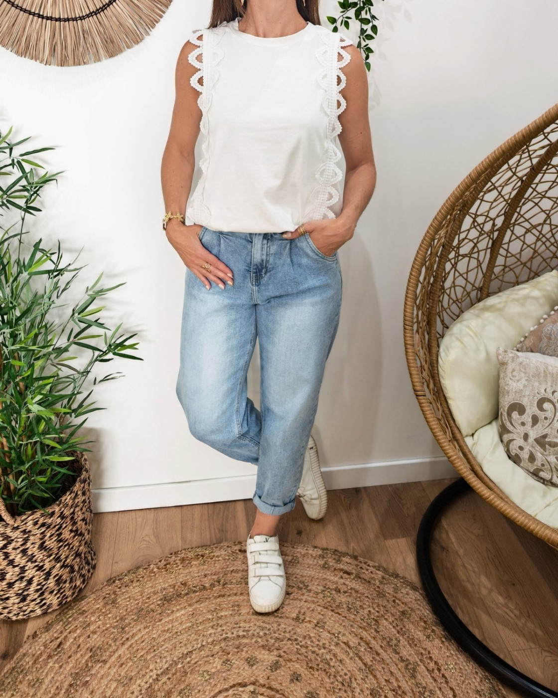 Top femme blanc élastiqué Diana