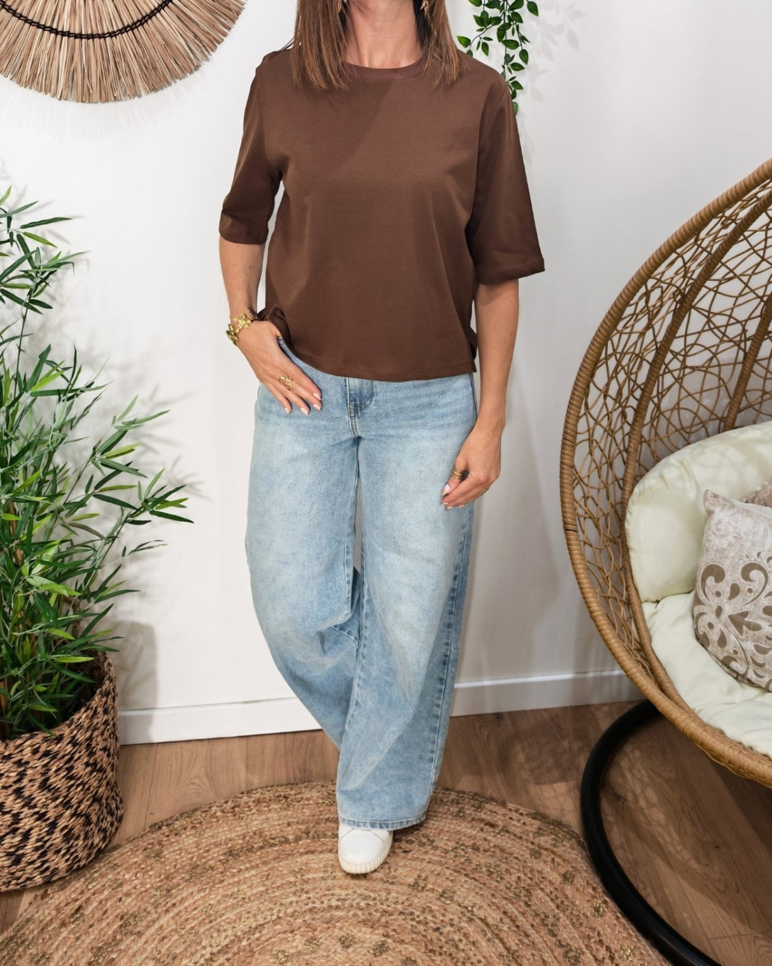 T-shirt femme court uni marron Hannah