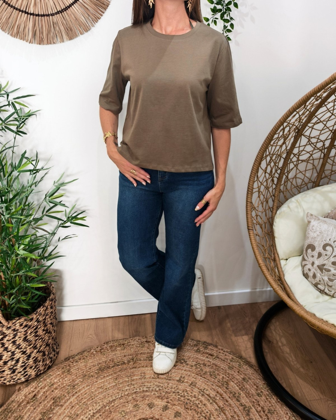 T-shirt femme court uni kaki Hannah