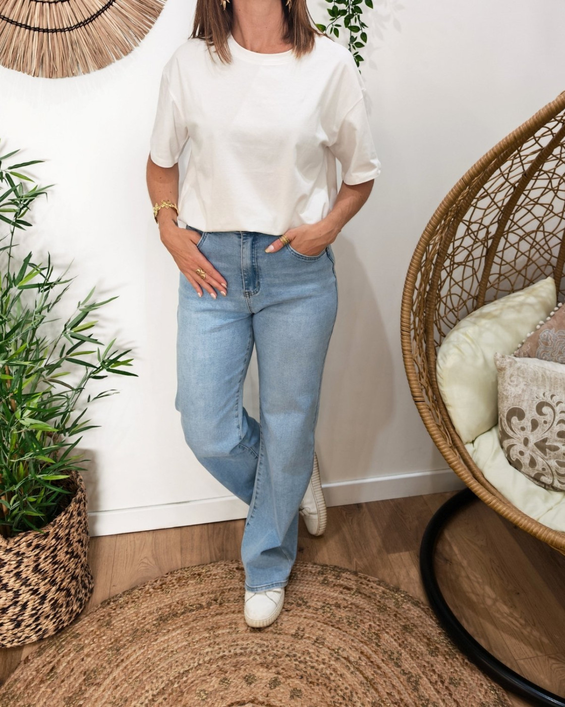Jean femme Wide leg bleu clair coupe confort power stretch