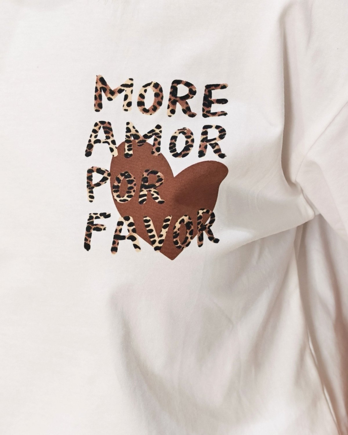 T-shirt femme blanc more amor por favor léopard Adalgisa