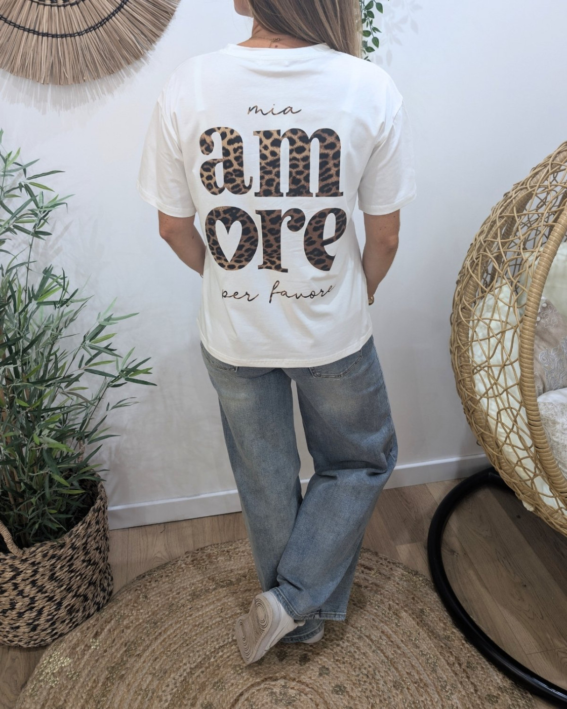 T-shirt femme blanc léopard mia amore per favore