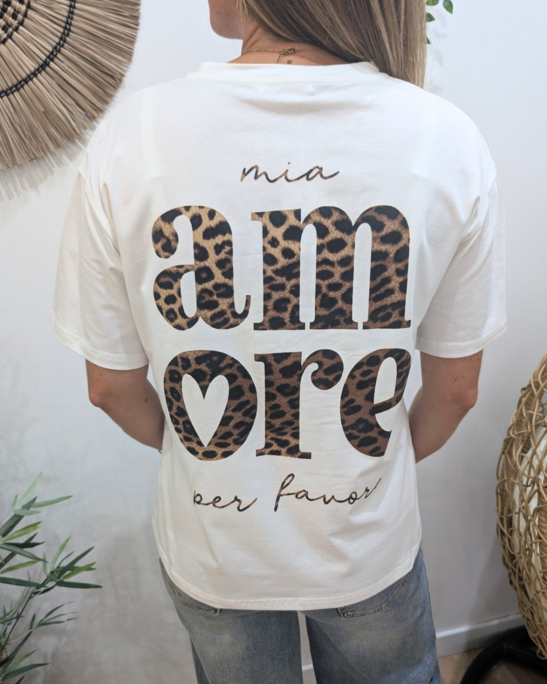 T-shirt femme blanc léopard mia amore per favore