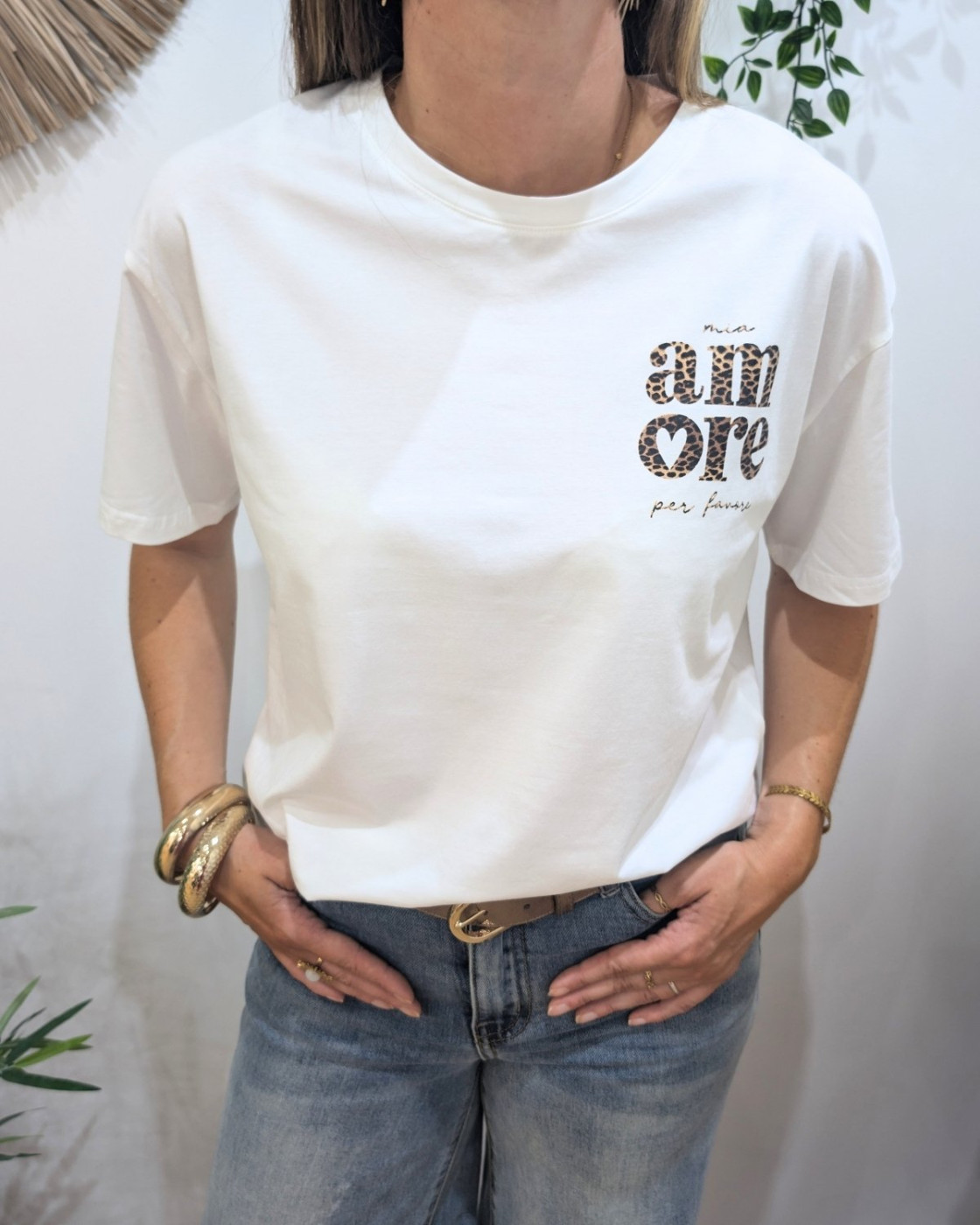 T-shirt femme blanc léopard mia amore per favore