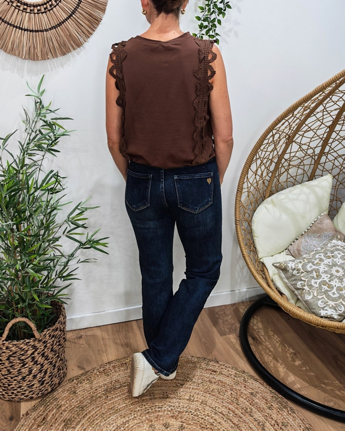 Top femme marron élastiqué Diana