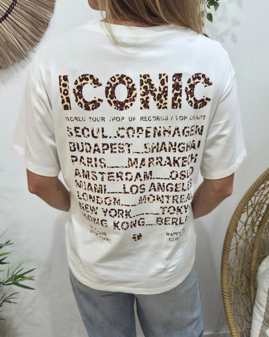 T-shirt femme blanc iconic léopard