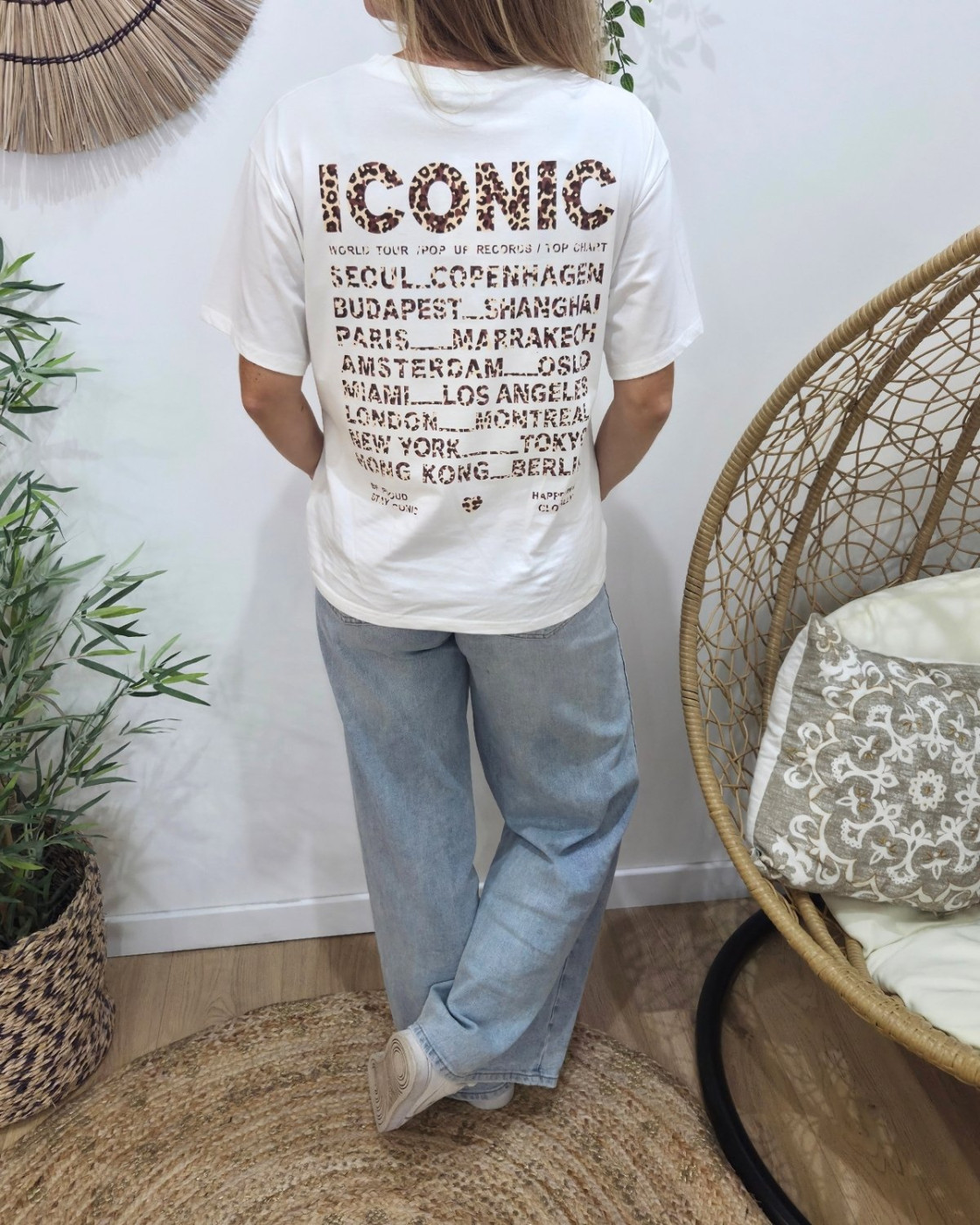 T-shirt femme blanc iconic léopard