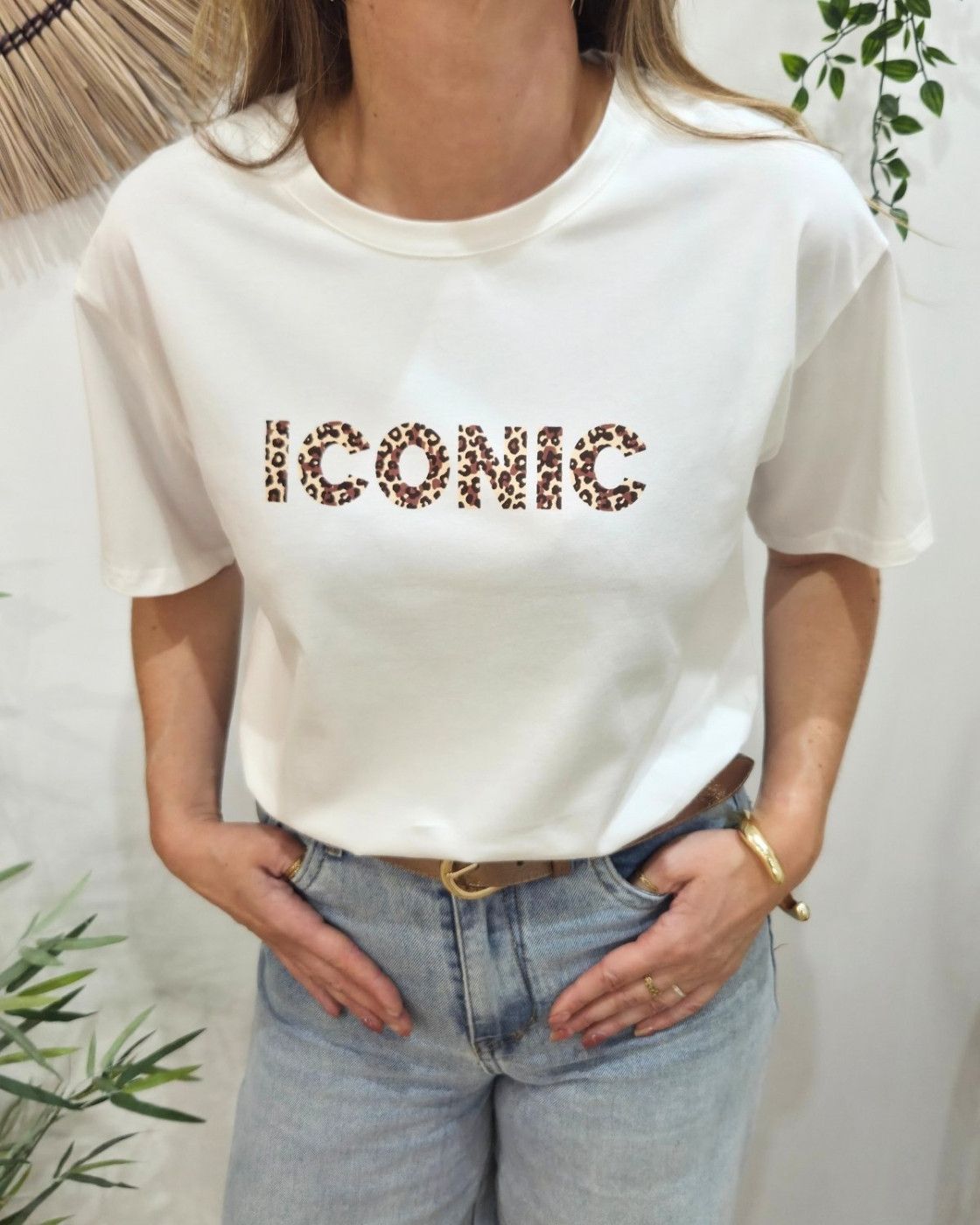 T-shirt femme blanc iconic léopard