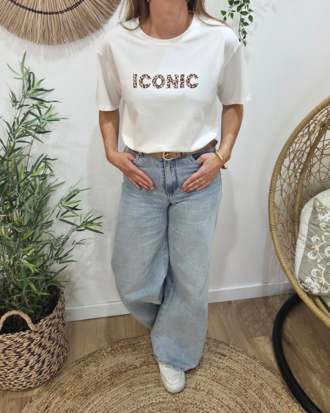 T-shirt femme blanc iconic léopard