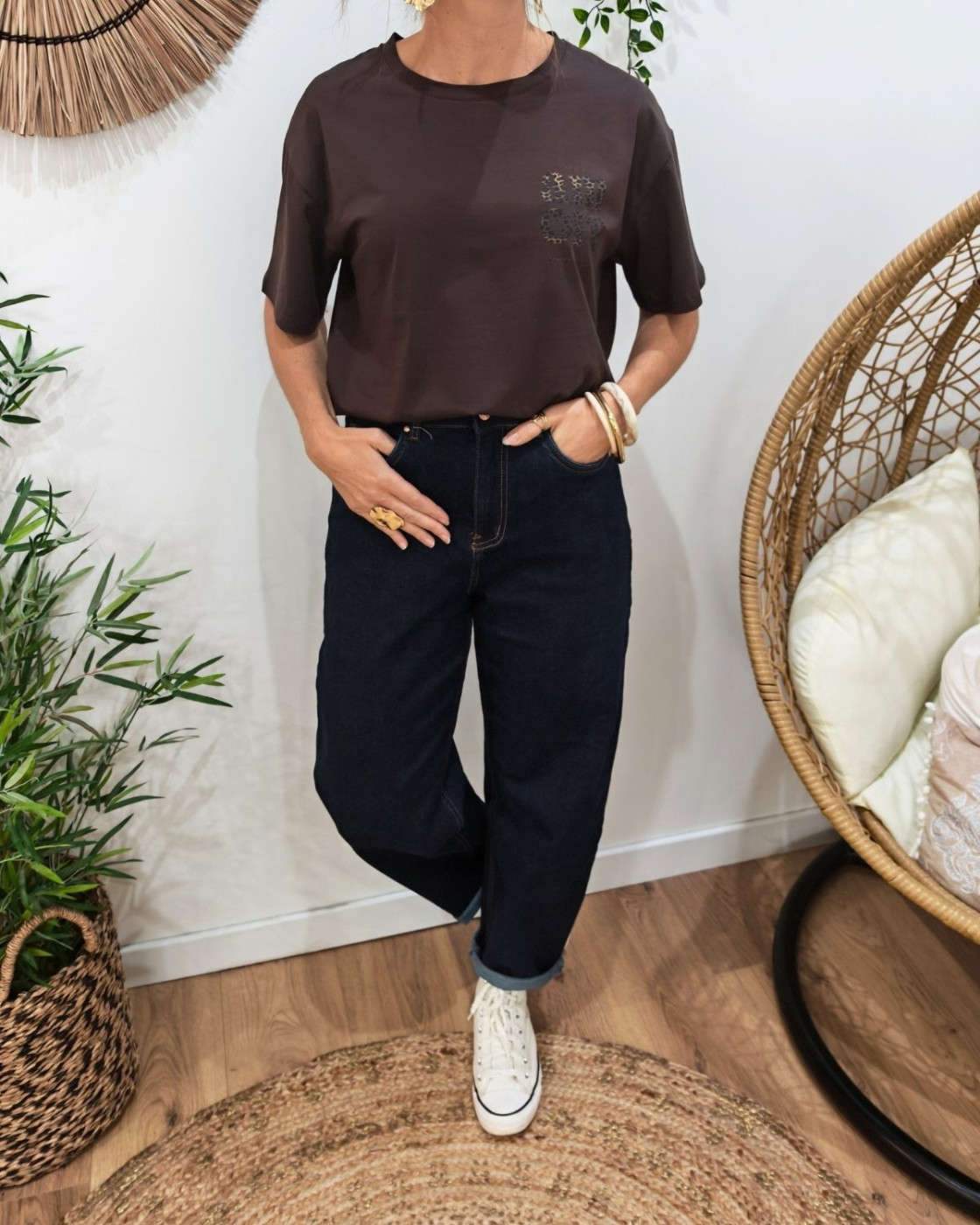 T-shirt femme marron léopard mia amore per favore