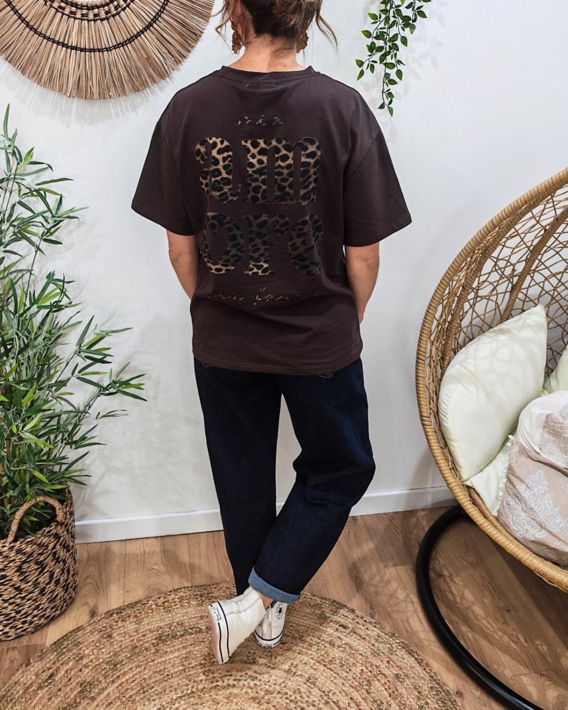T-shirt femme marron léopard mia amore per favore