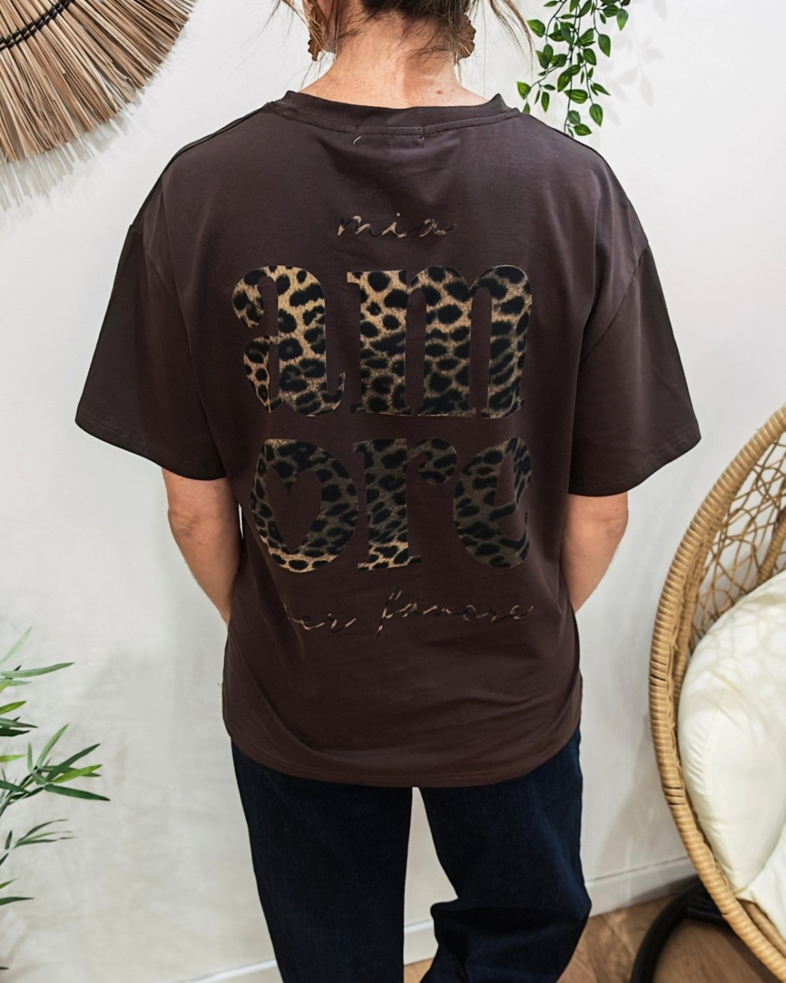 T-shirt femme marron léopard mia amore per favore