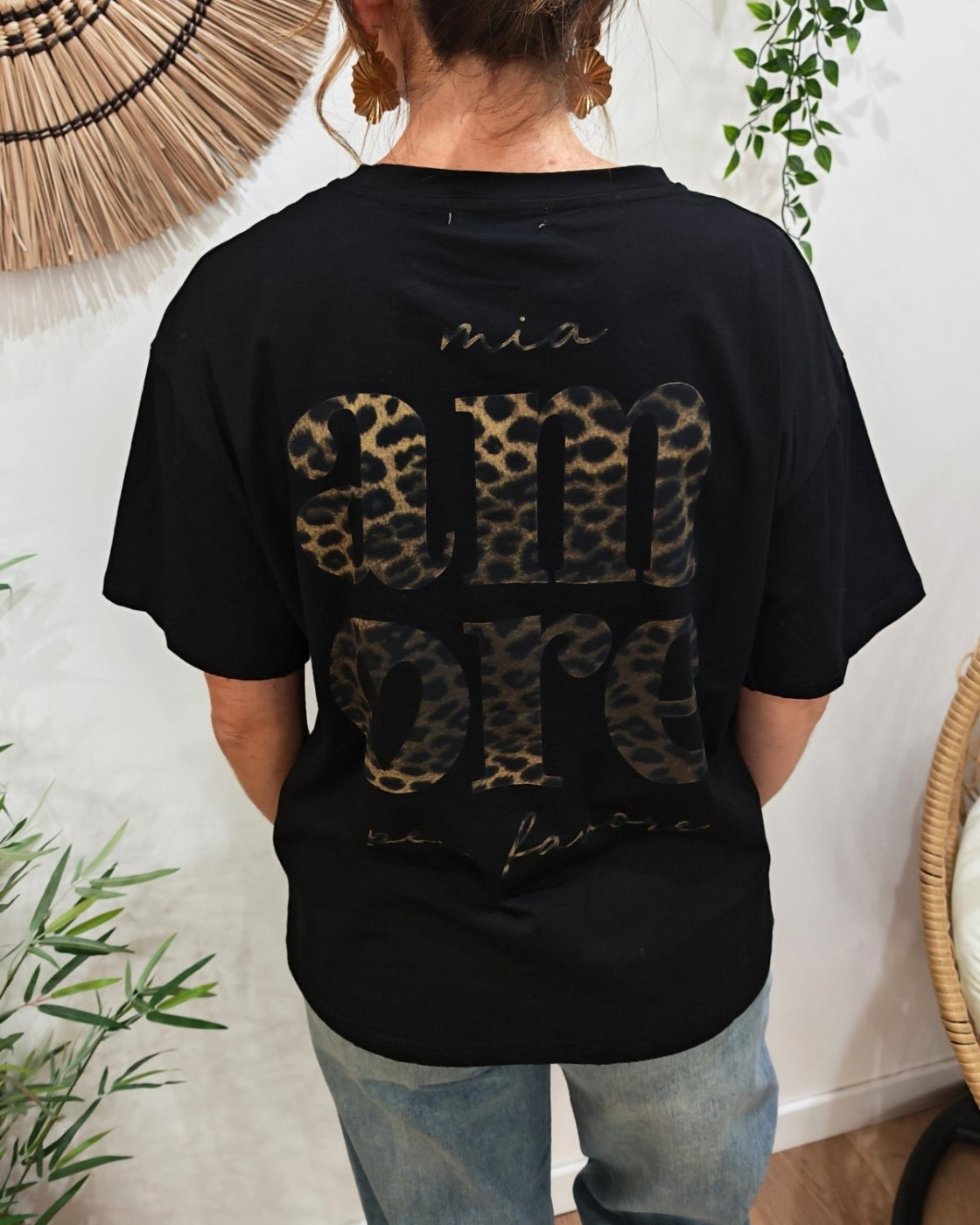 T-shirt femme noir léopard mia amore per favore