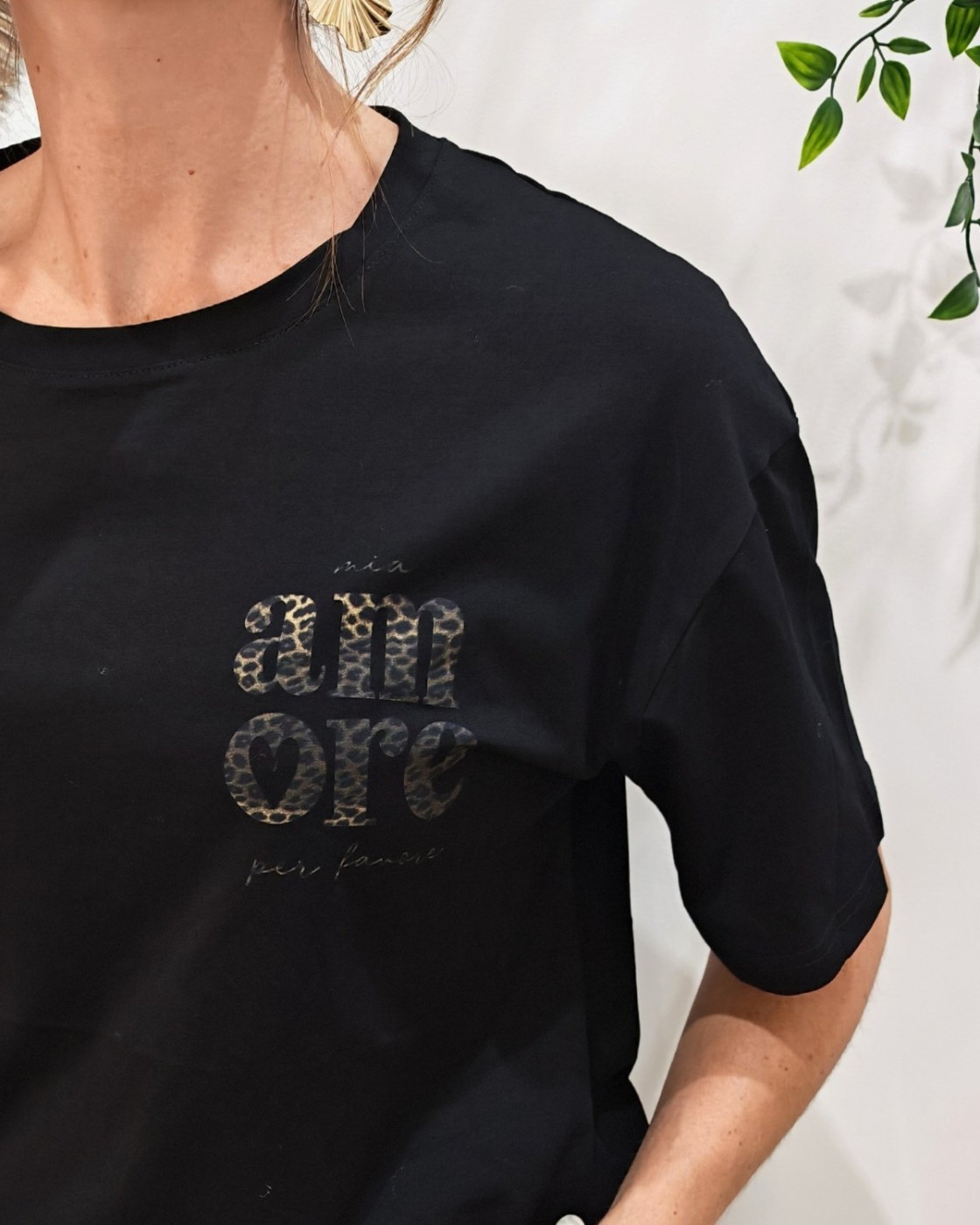 T-shirt femme noir léopard mia amore per favore