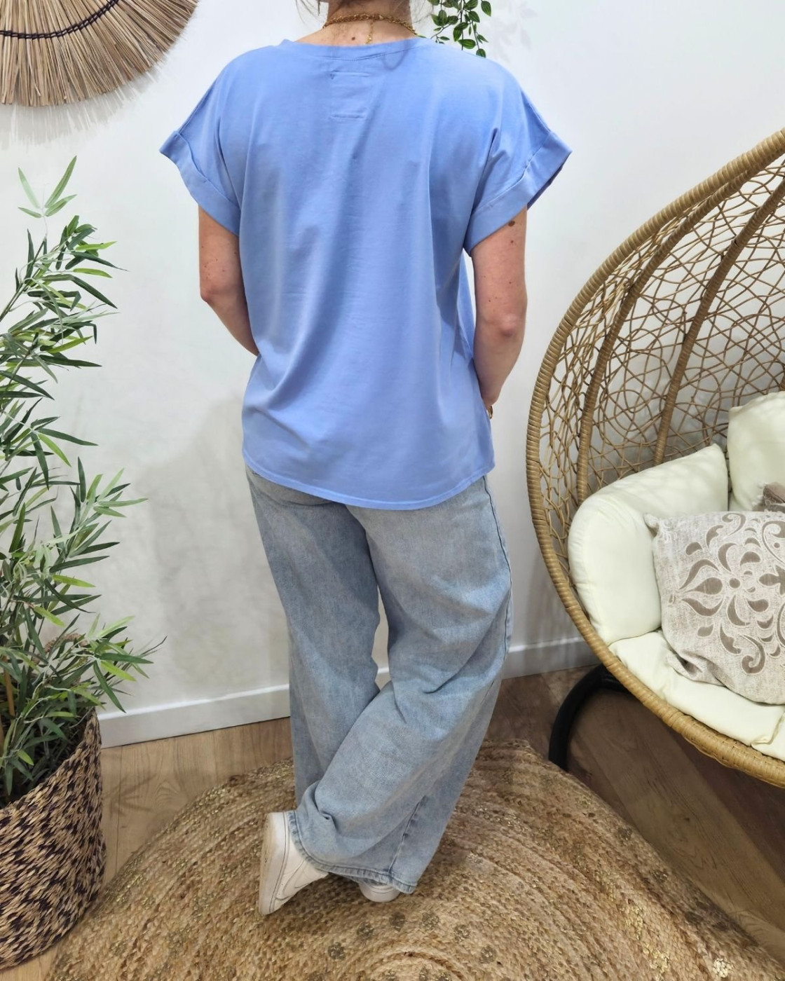 T-shirt femme uni col V