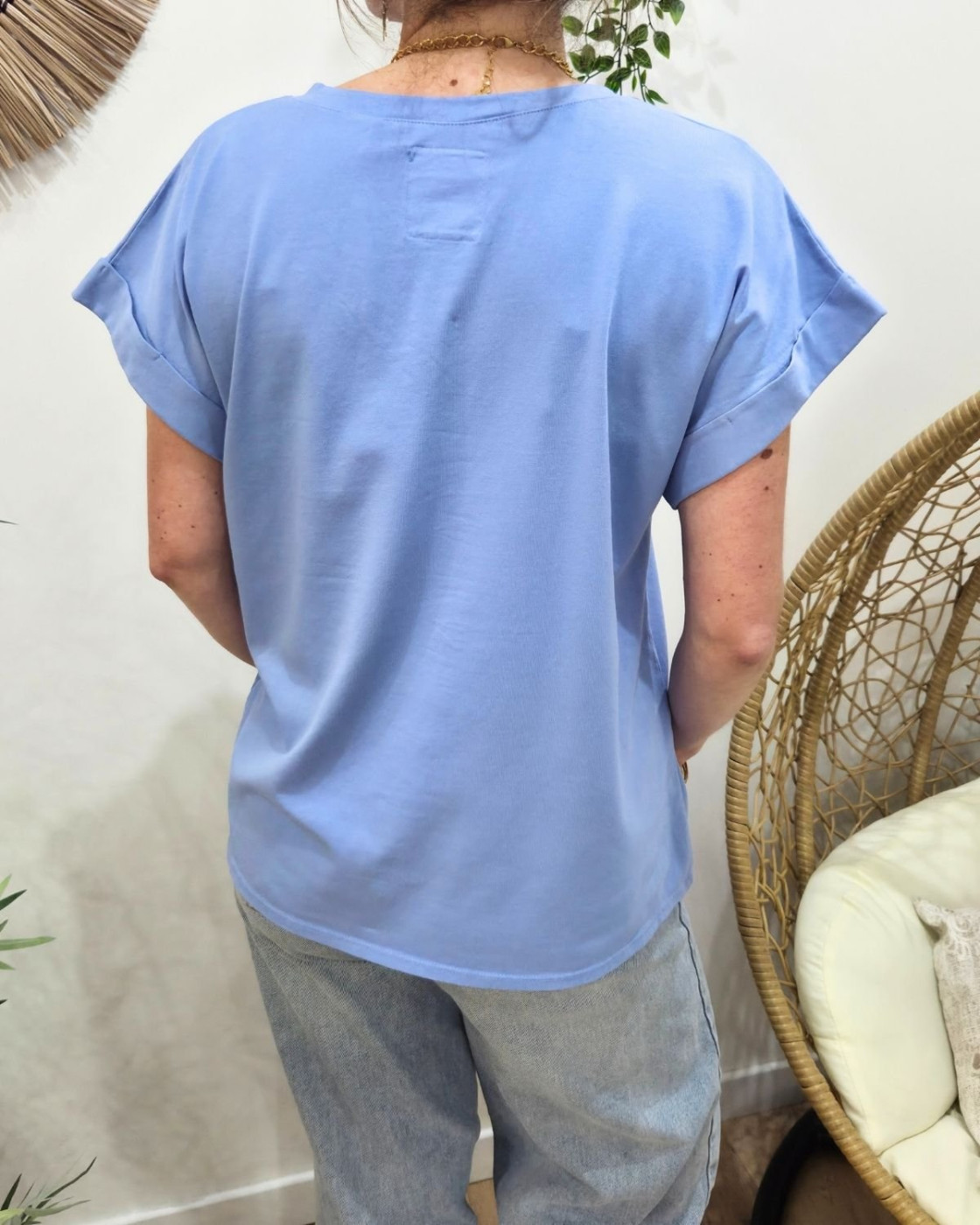 T-shirt femme uni col V