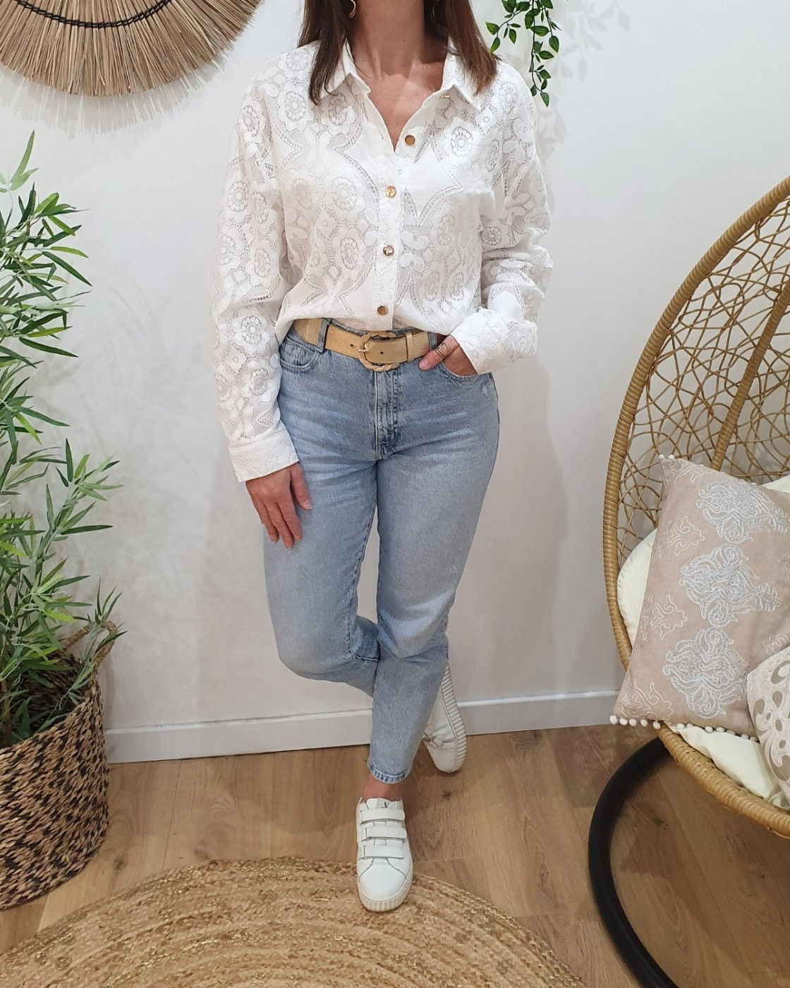 Veste femme fine courte écrue dentelle