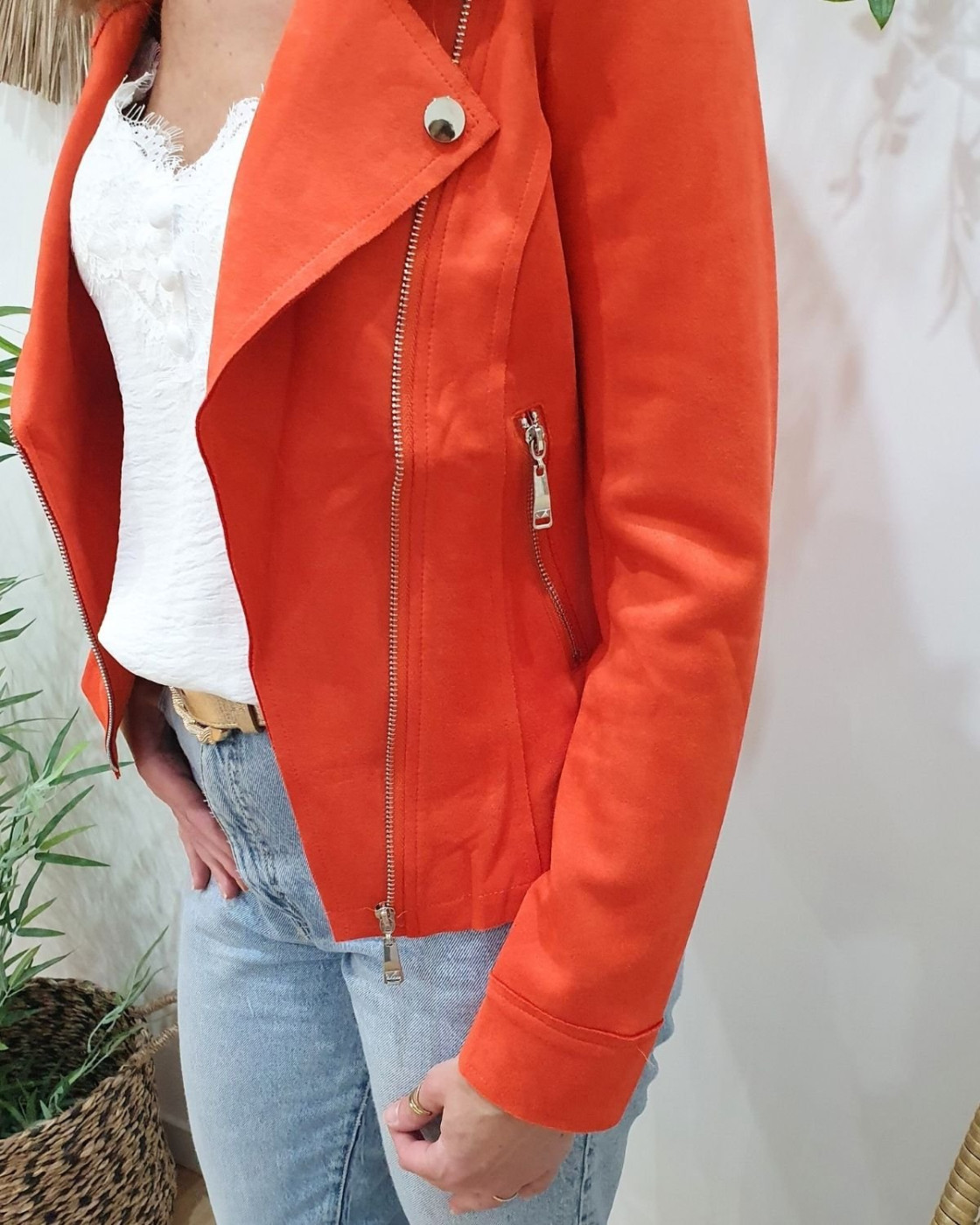 Perfecto femme fin suédine orange