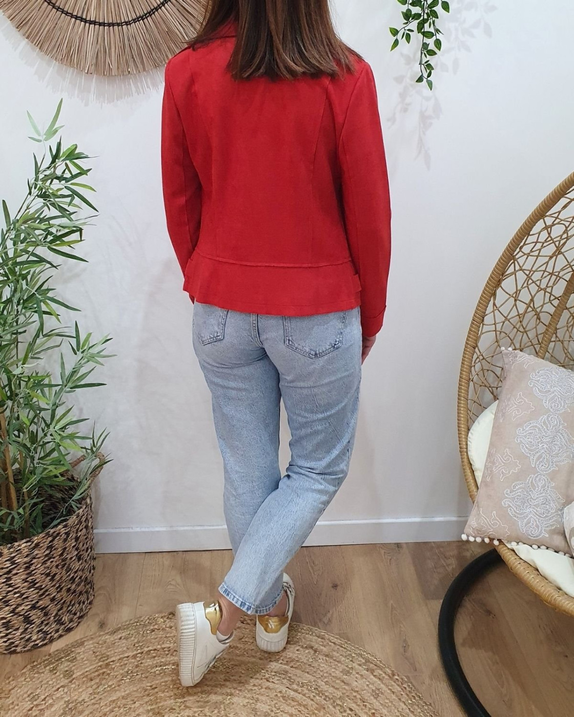 Perfecto femme fin suédine rouge