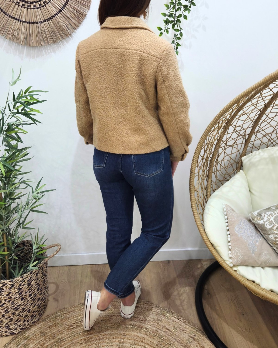 Veste femme bouclettes camel boutons dorés Paloma