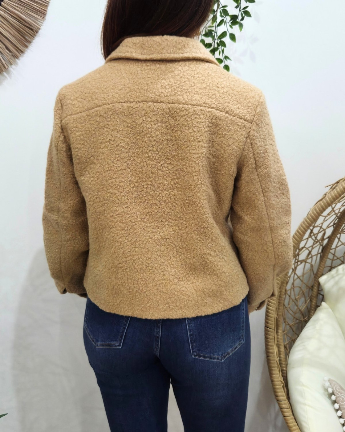 Veste femme bouclettes camel boutons dorés Paloma