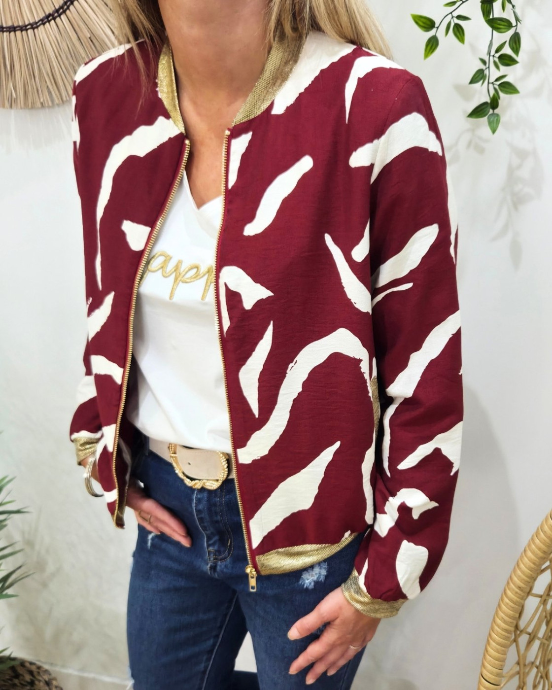Bombers femme bordeaux et écru Axellea
