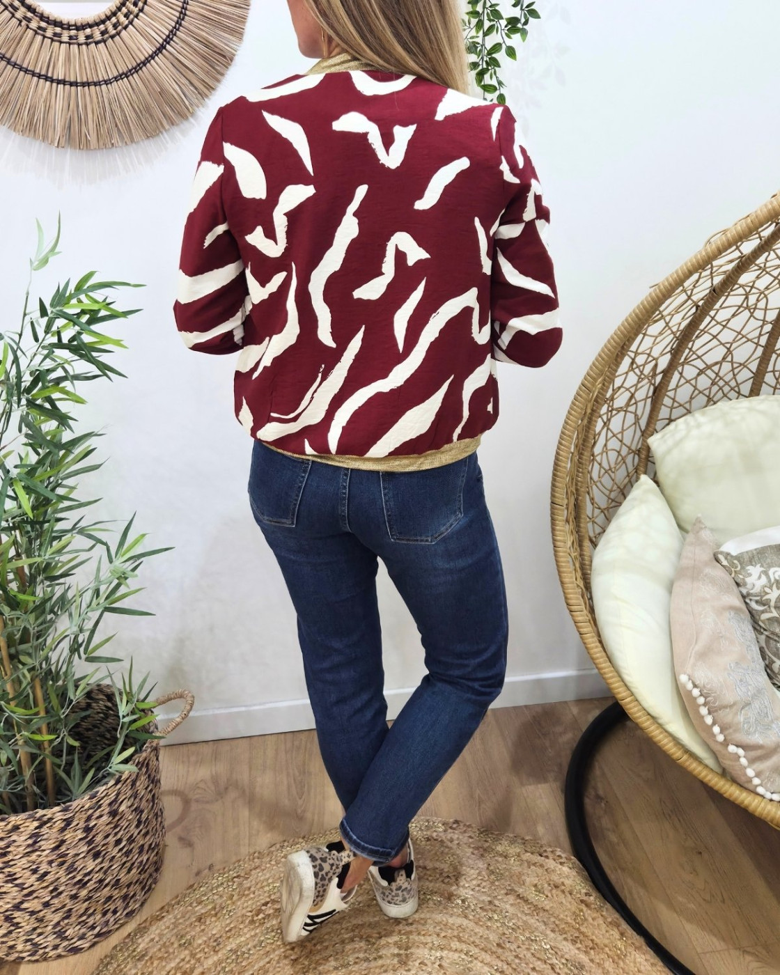 Bombers femme bordeaux et écru Axellea
