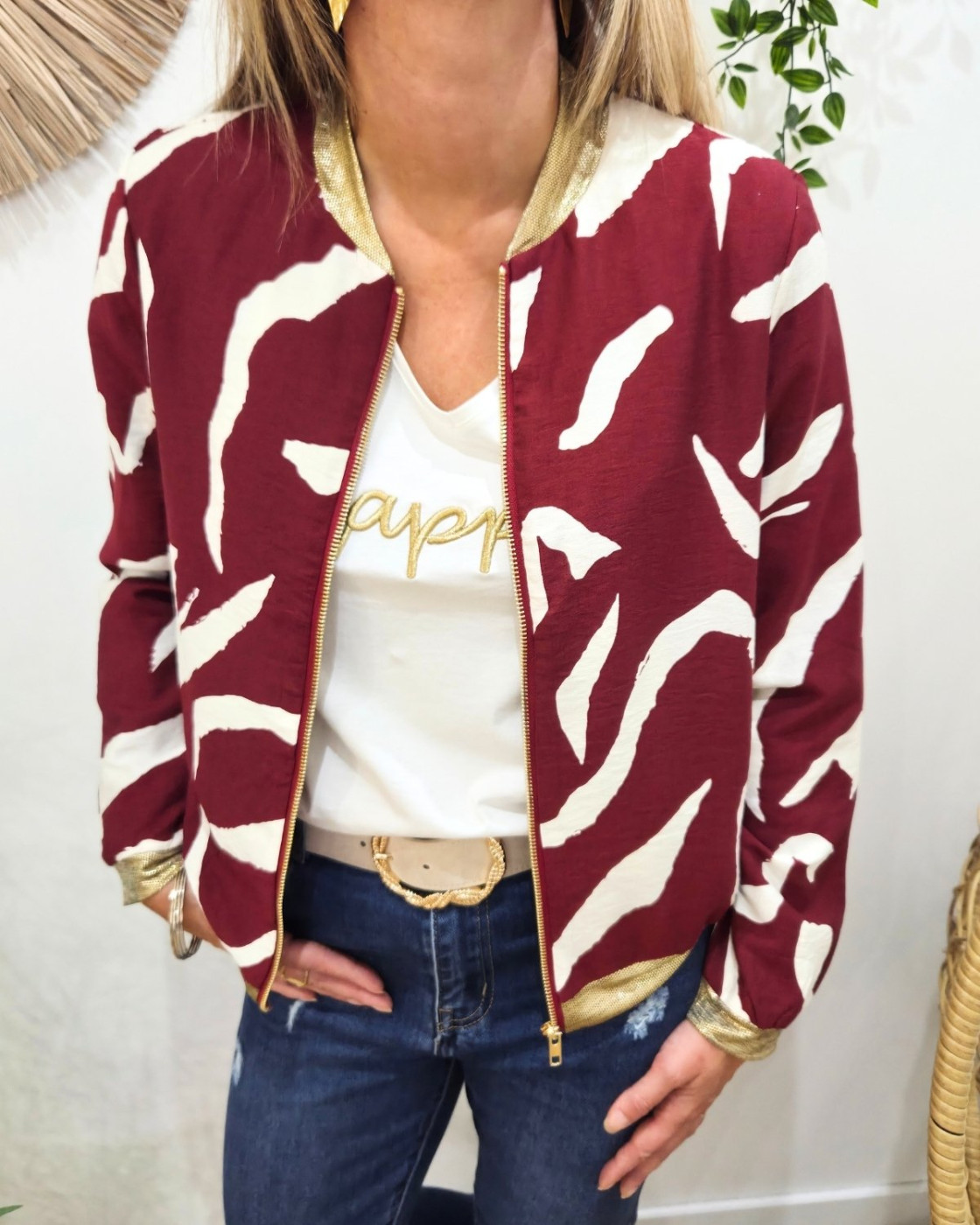 Bombers femme bordeaux et écru Axellea