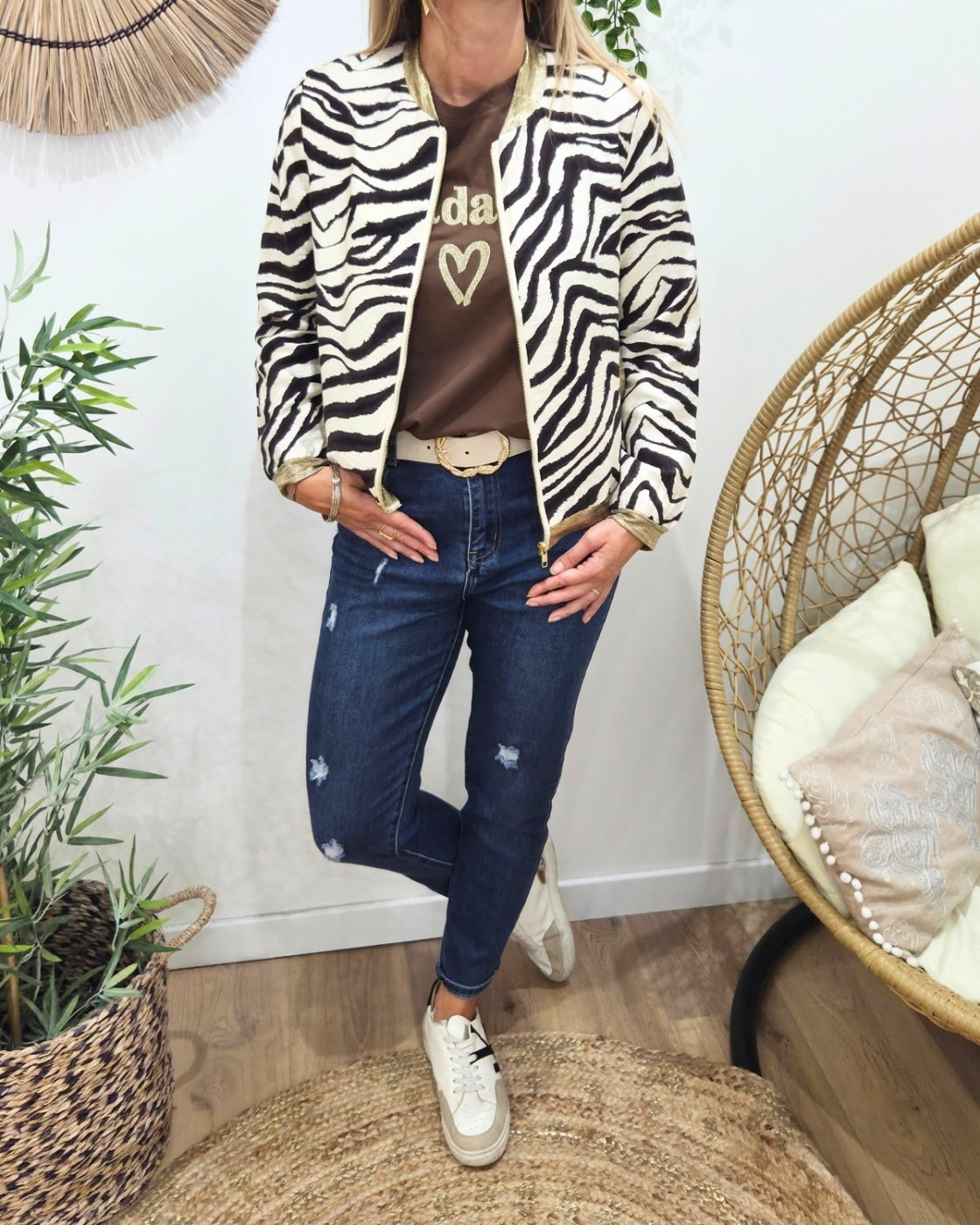 Bombers femme écru zebrures marrons choco Domitille