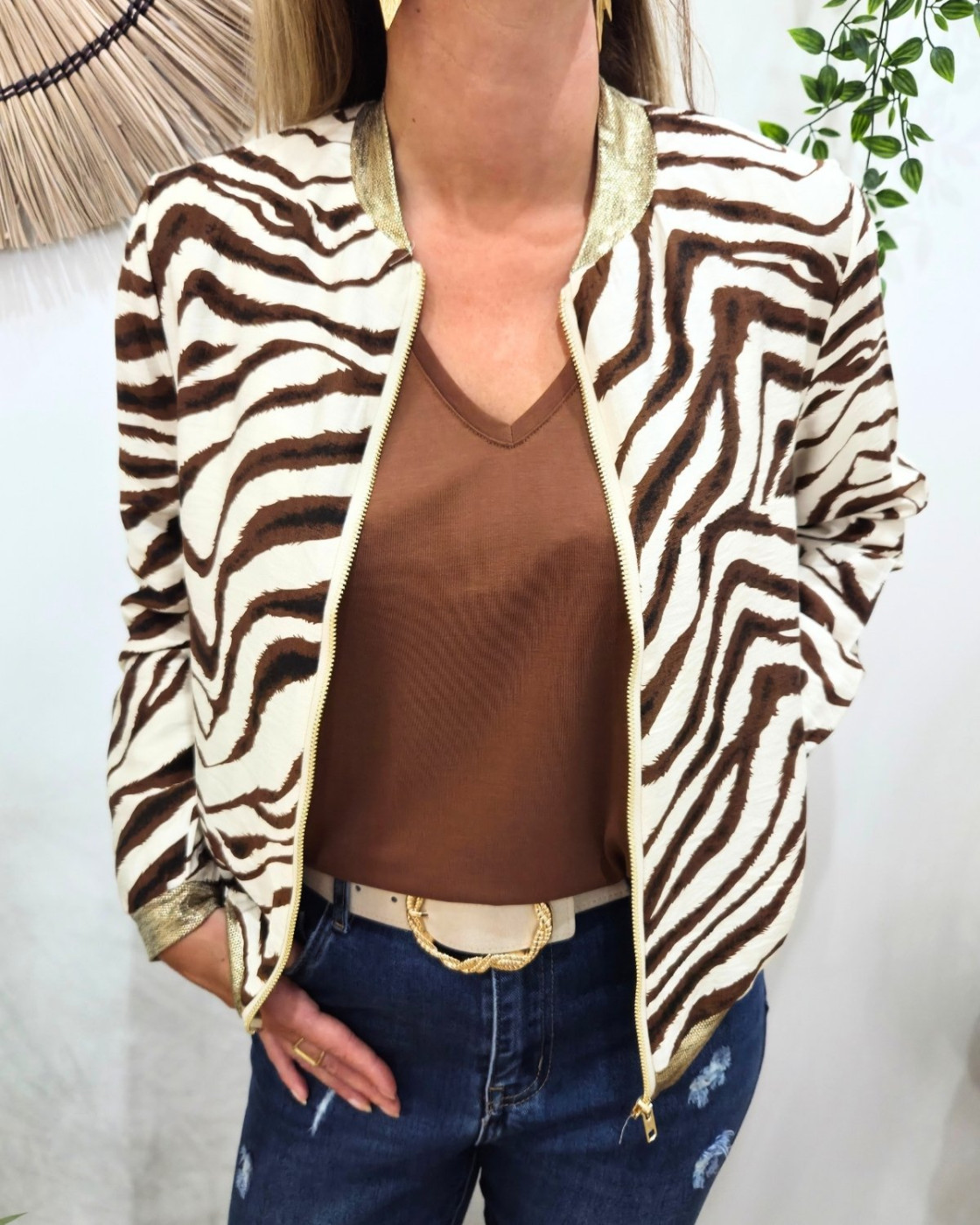 Bombers femme beige zebrures marrons camel Domitille