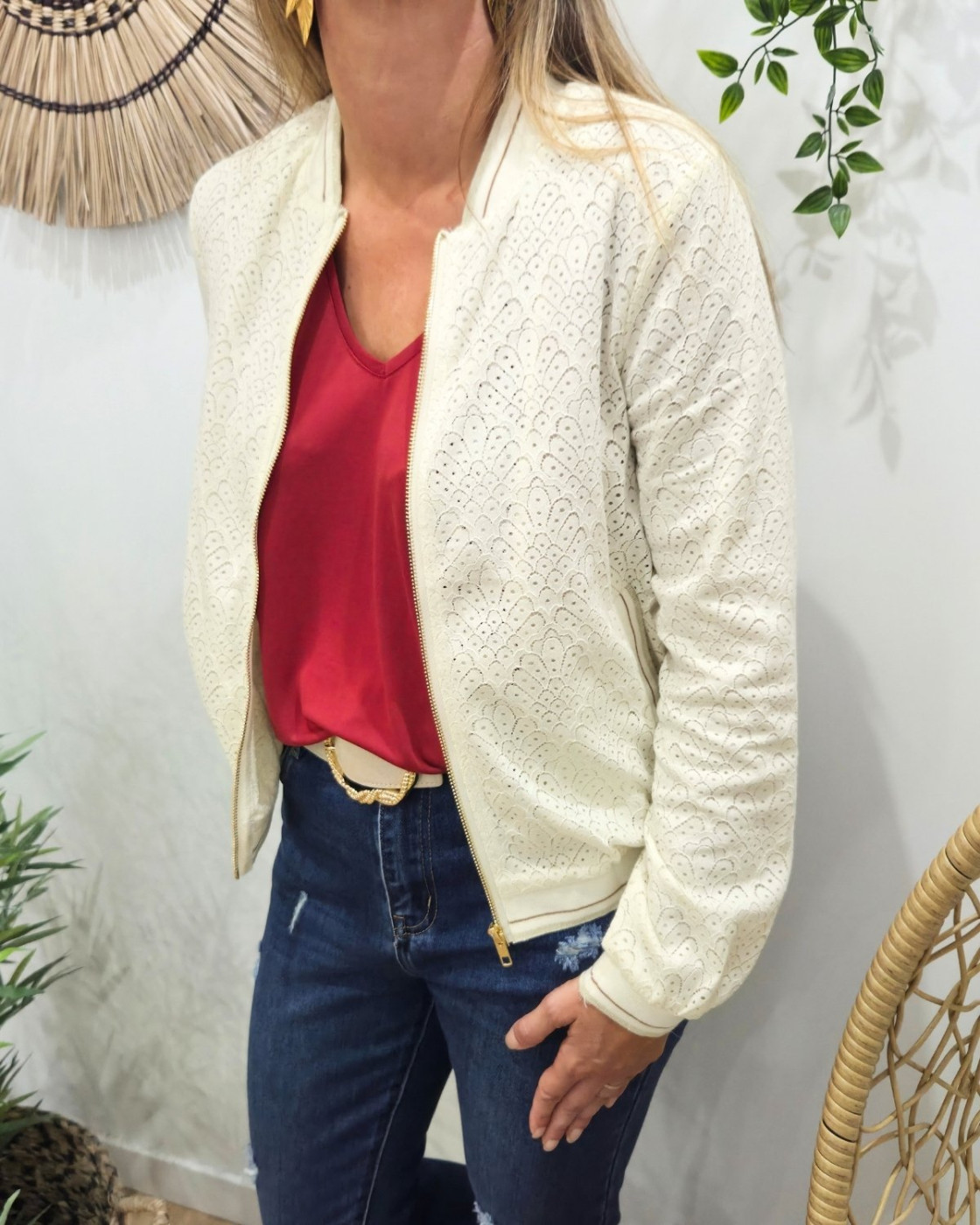 Bombers beige dentelle