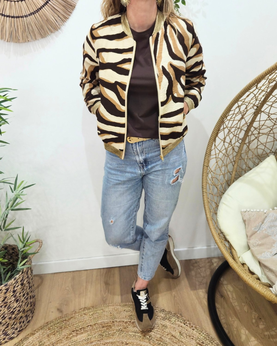 Bombers femme beige choco et camel Zélyanne