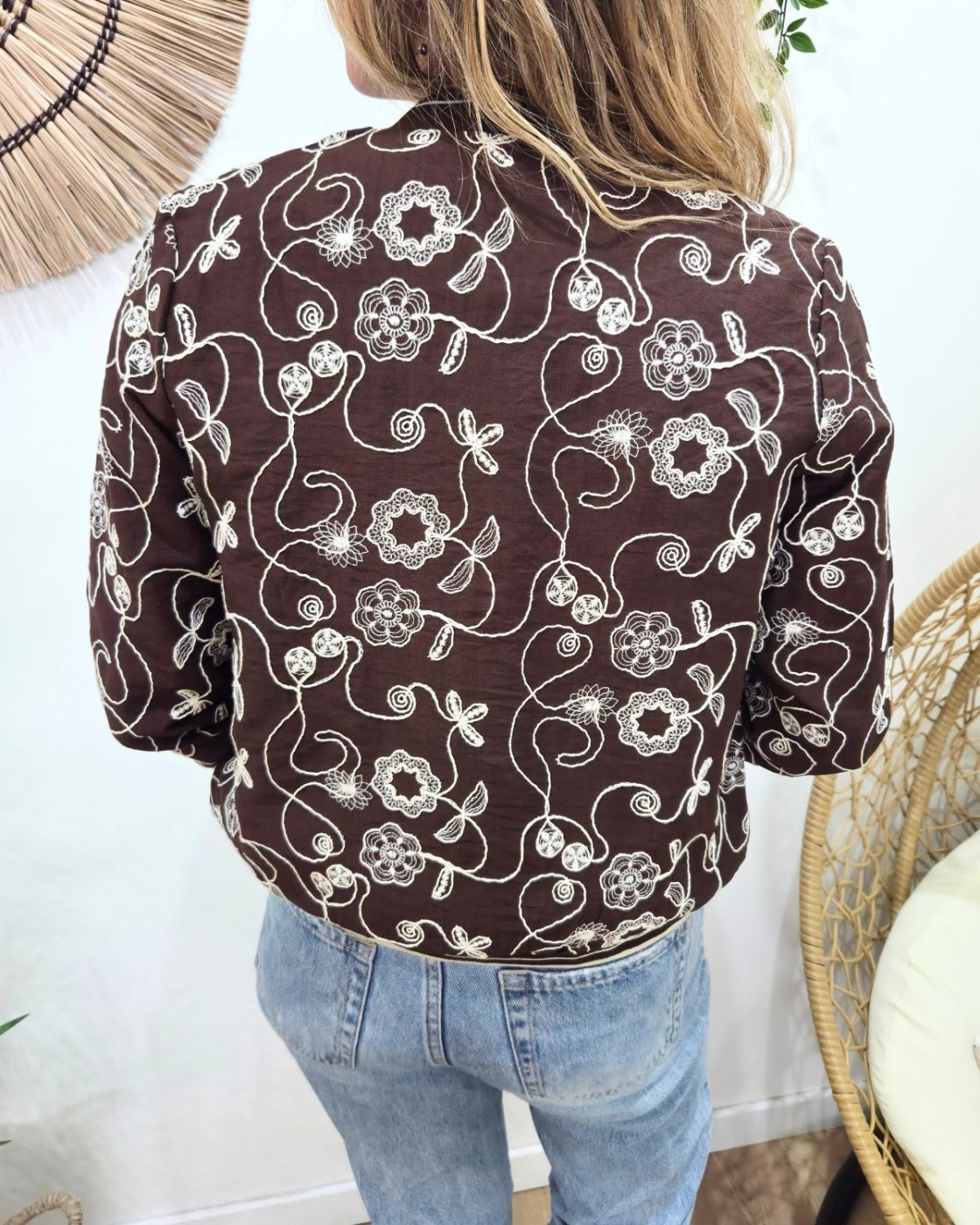 Bombers femme marron fleurs brodées beiges Ysoriah