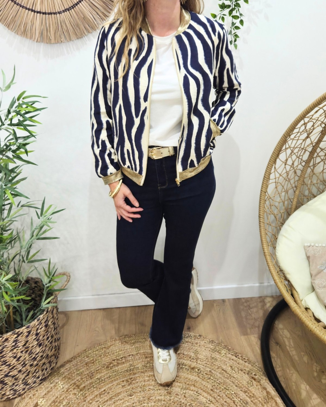 Bombers femme bleu marine et beige Taëlys