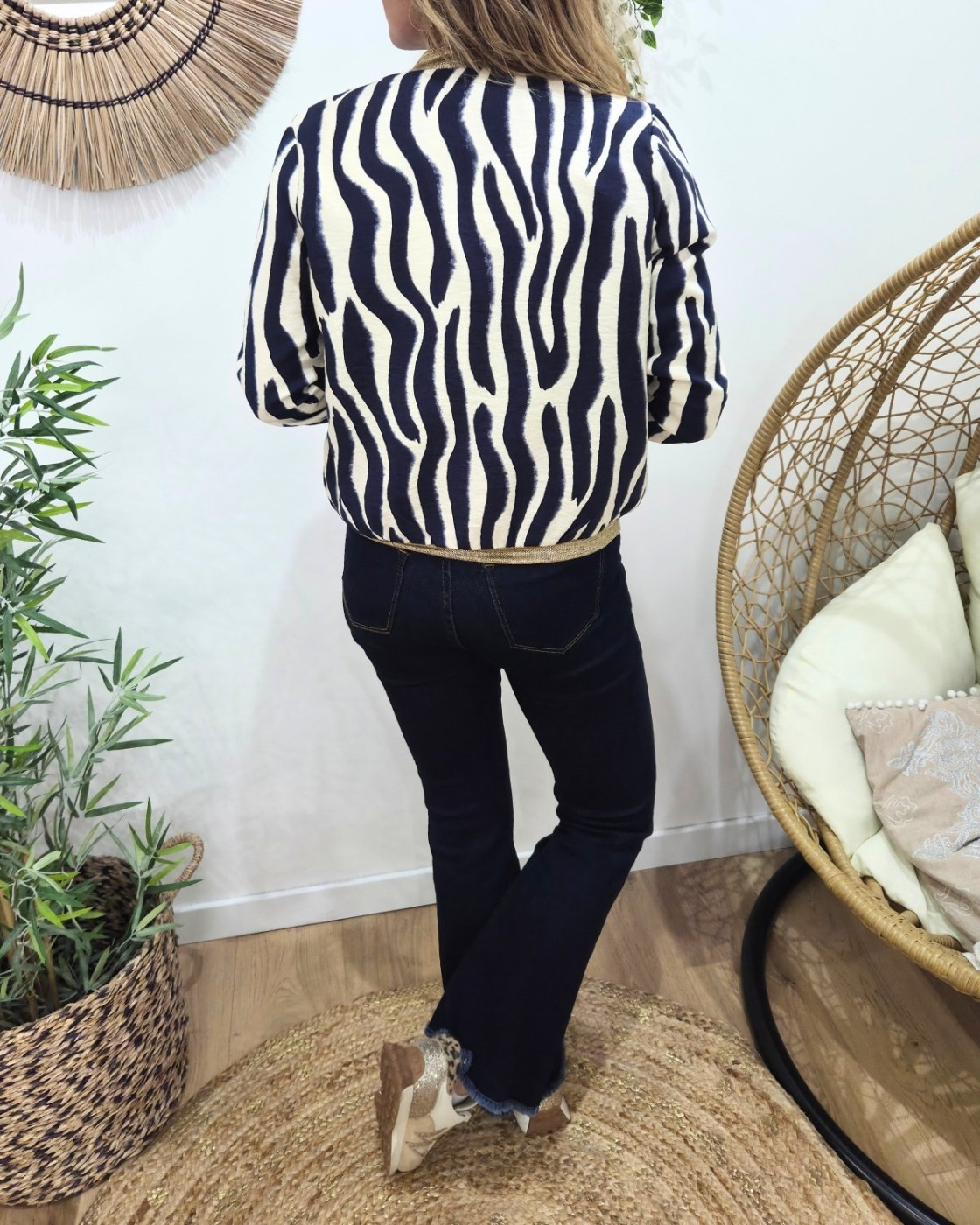 Bombers femme bleu marine et beige Taëlys