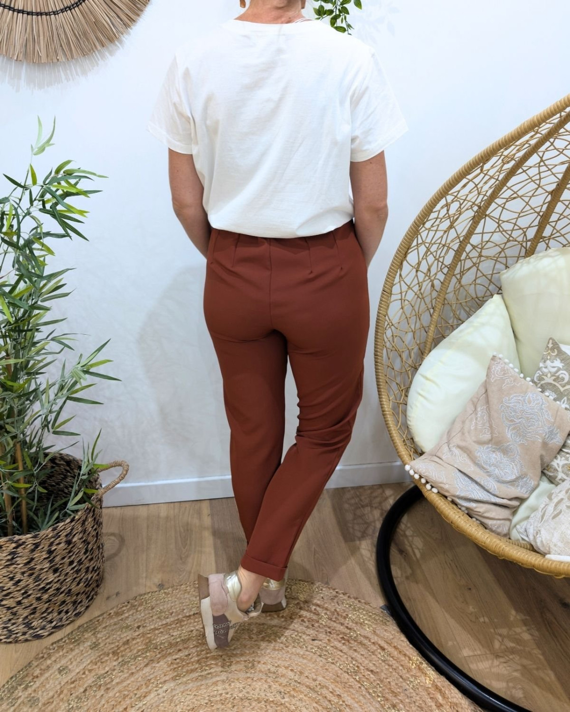 Pantalon de tailleur femme terracotta
