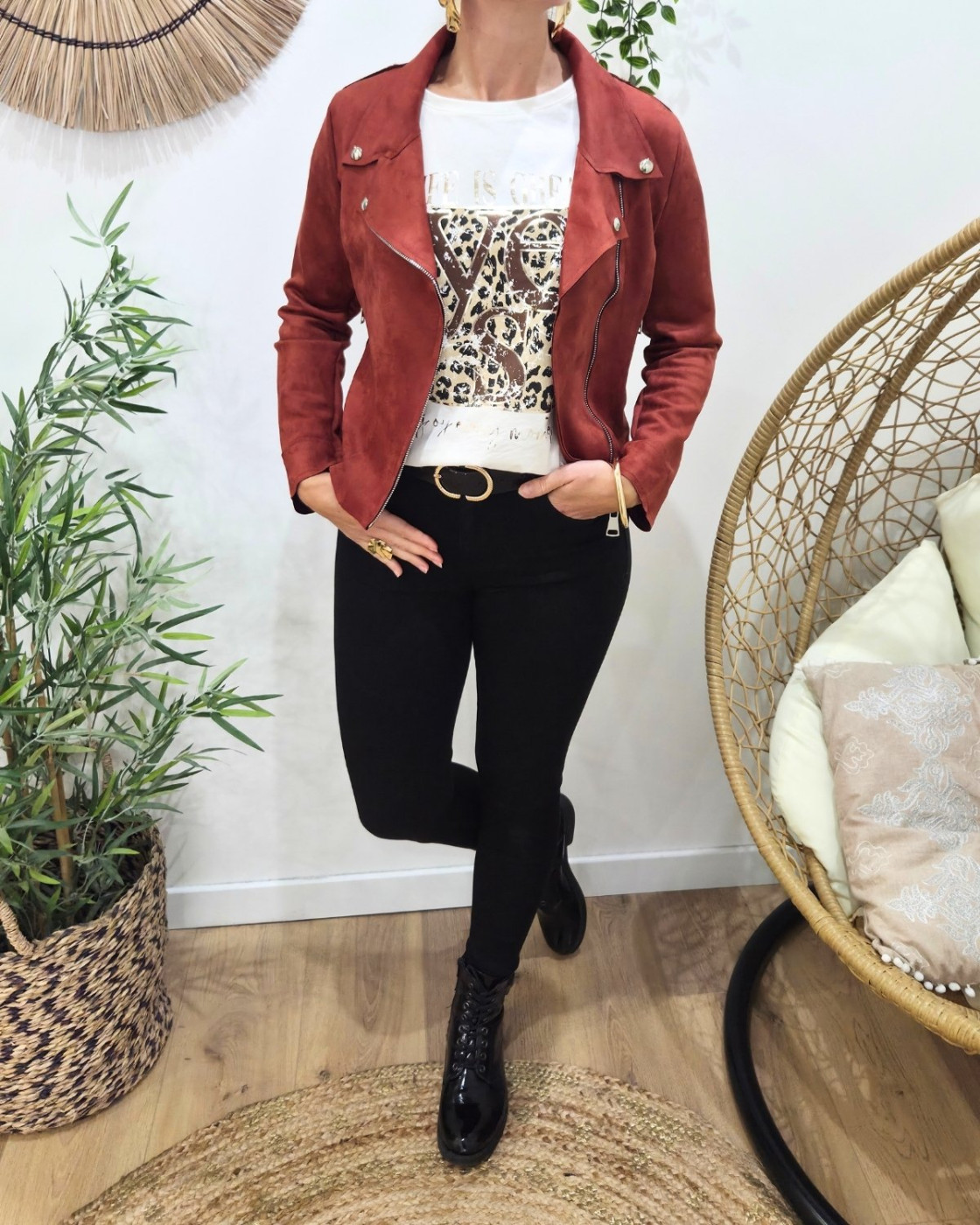 Perfecto femme fin suédine terracotta