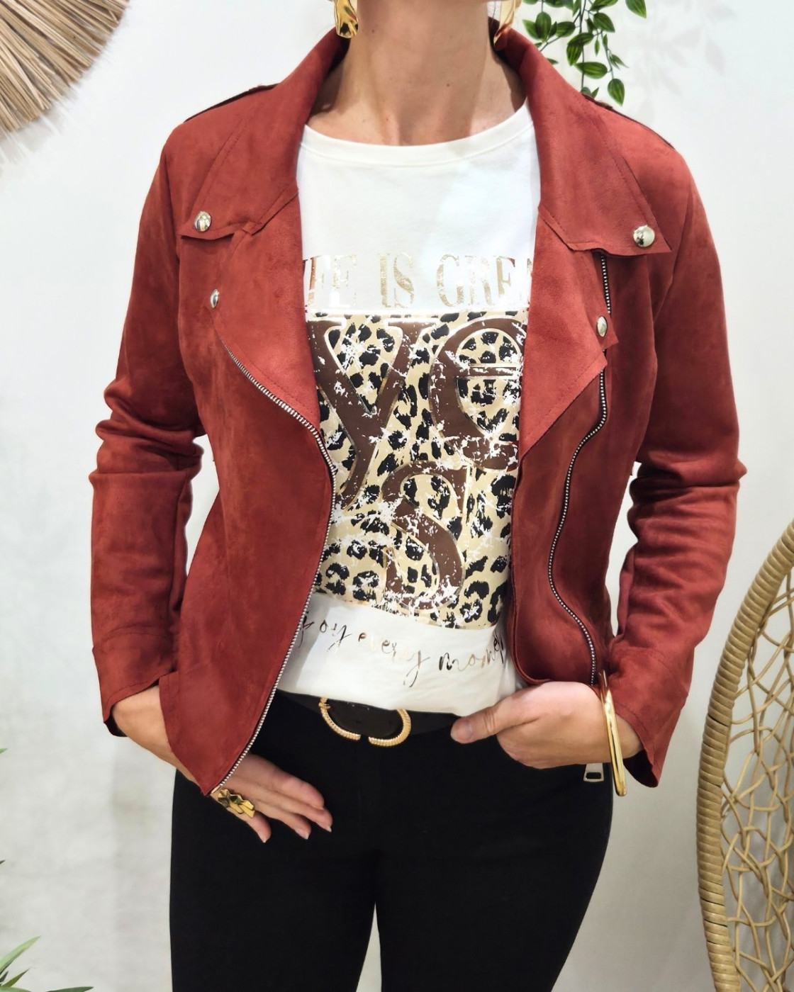 Perfecto femme fin suédine terracotta