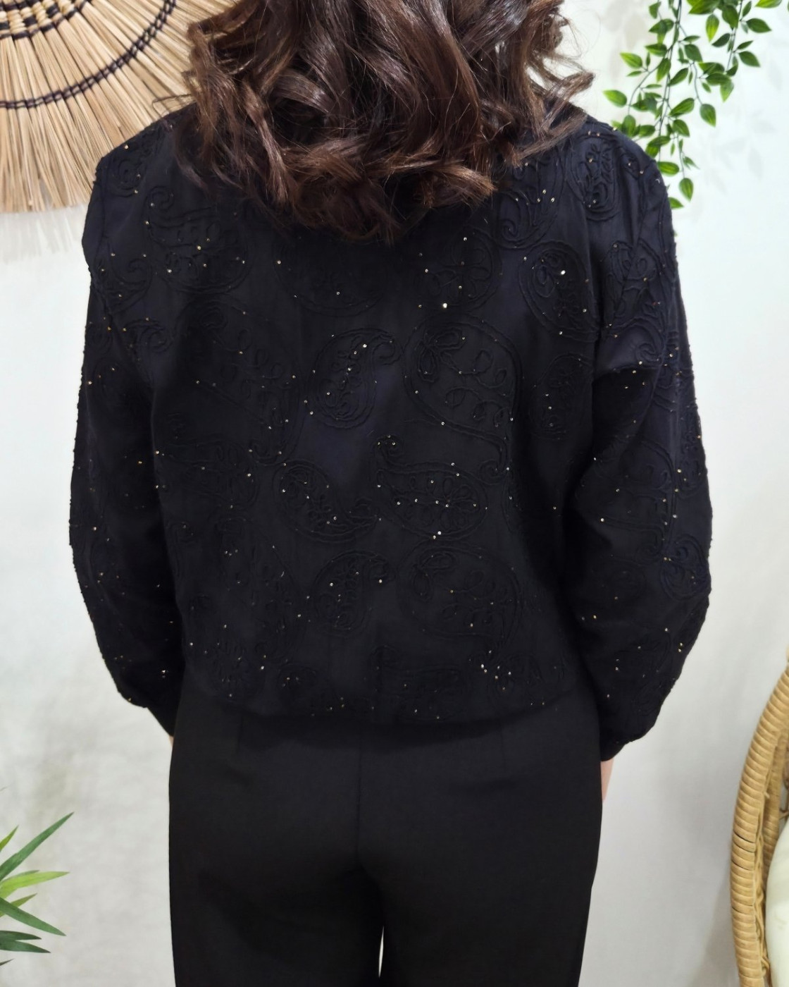 Bombers femme noir broderies cachemires et sequins dorés