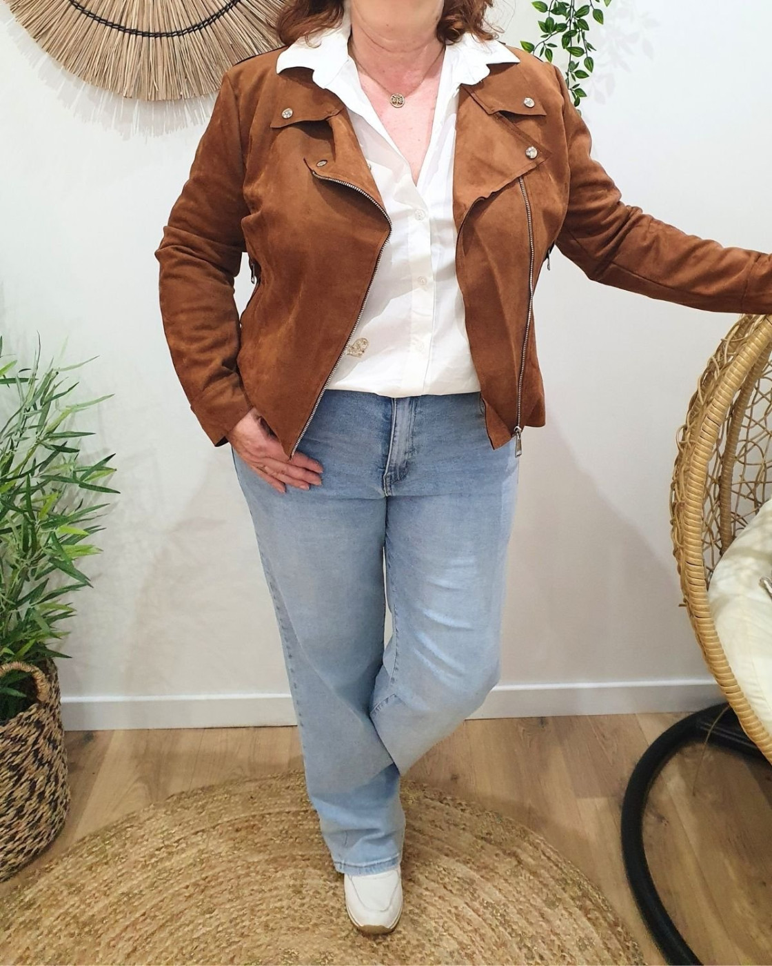 Perfecto femme fin suédine camel foncé