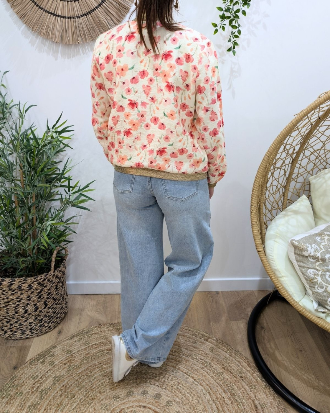 Bombers femme beige fleurs roses Ada