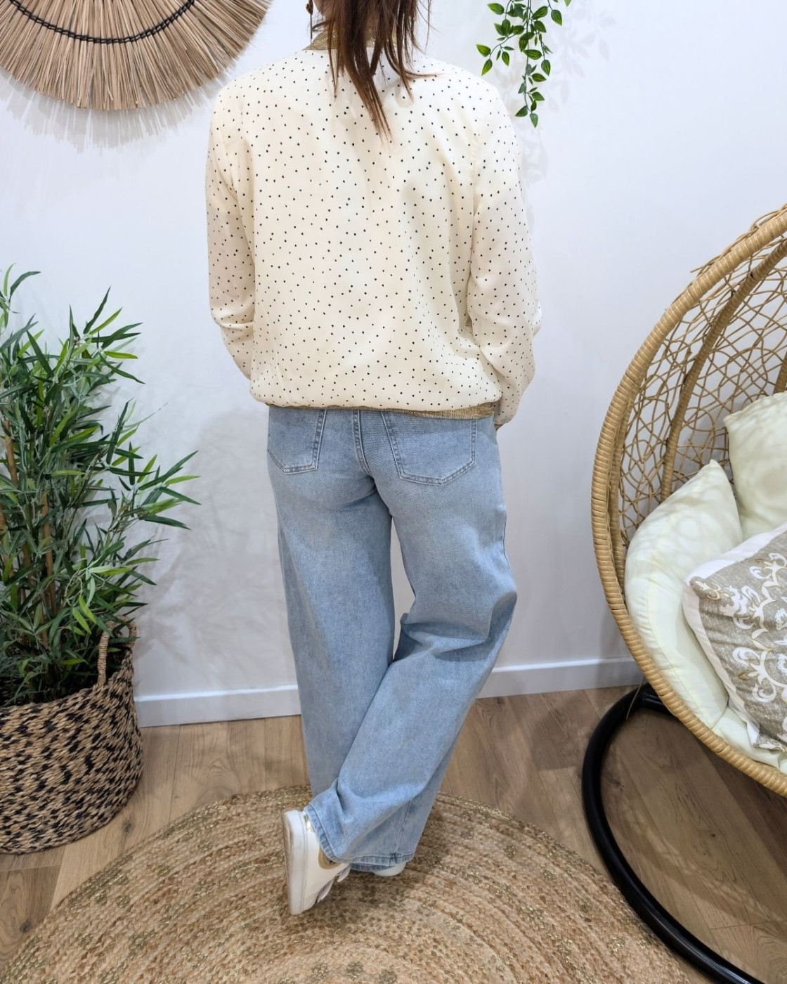 Bombers femme ecru fleurs petits coeurs noirs Adela