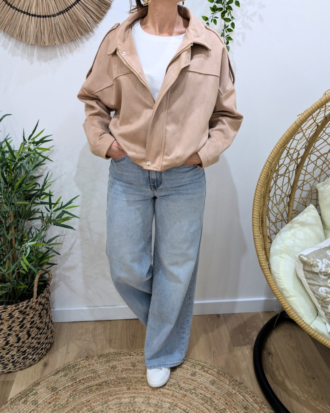 Veste femme suédine effet bombers camel clair