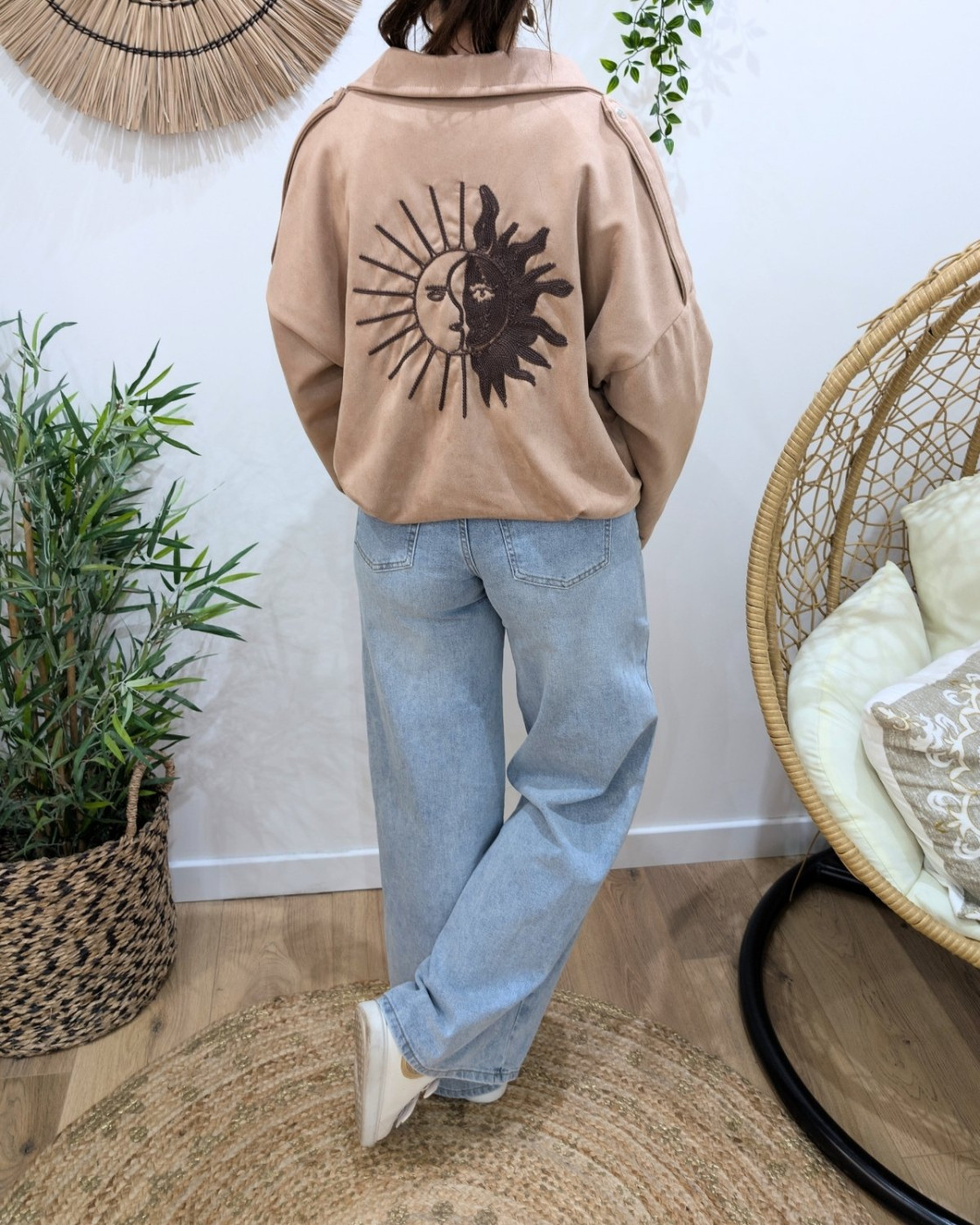 Veste femme suédine effet bombers camel clair