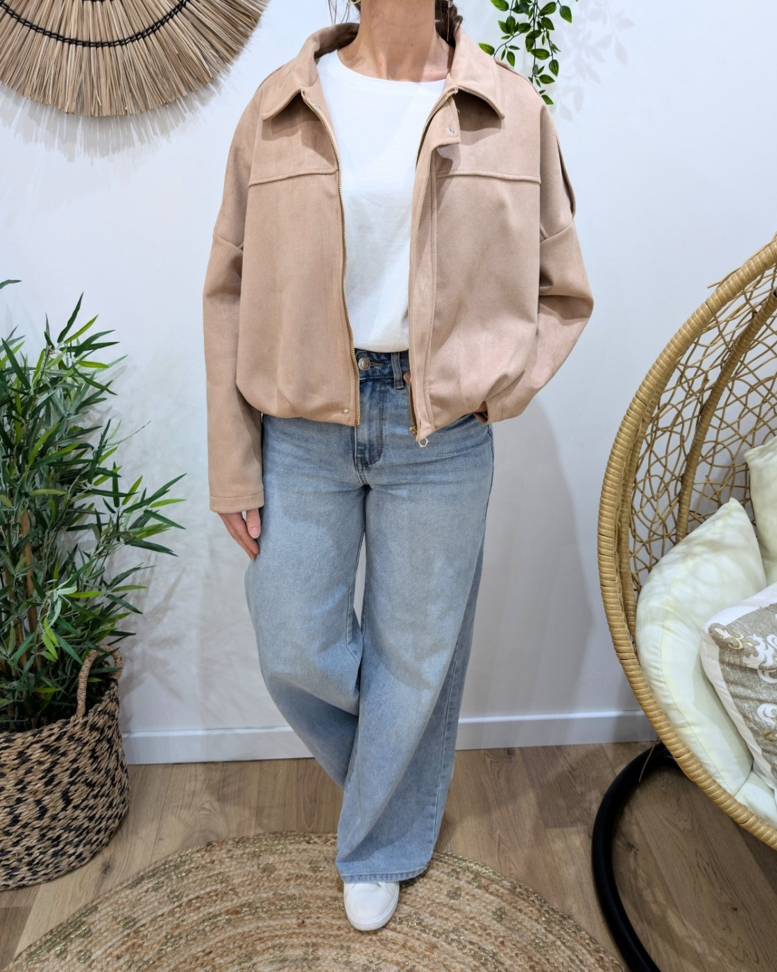 Veste femme suédine effet bombers camel clair