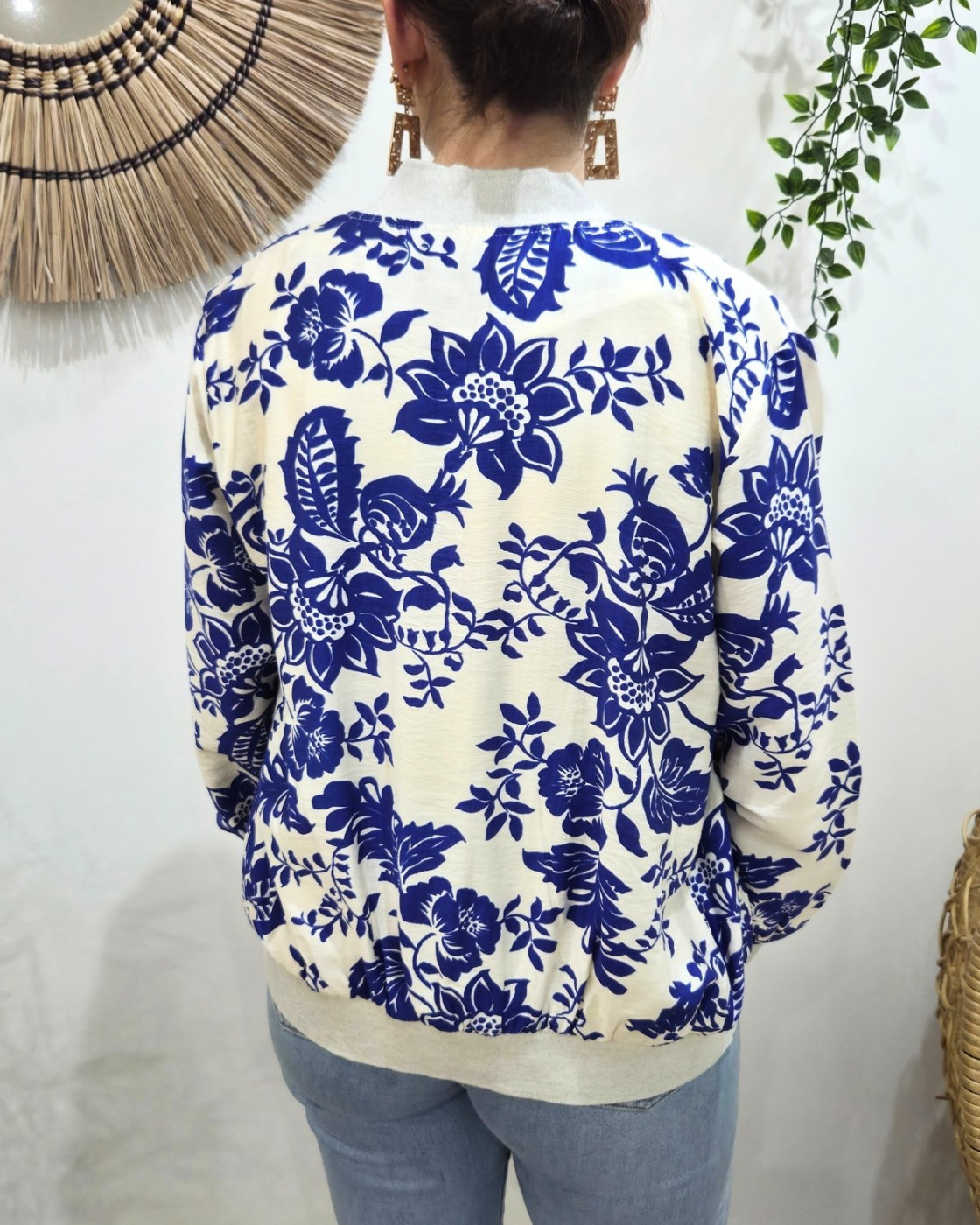 Bombers femme beige fleurs bleues roi Paolina